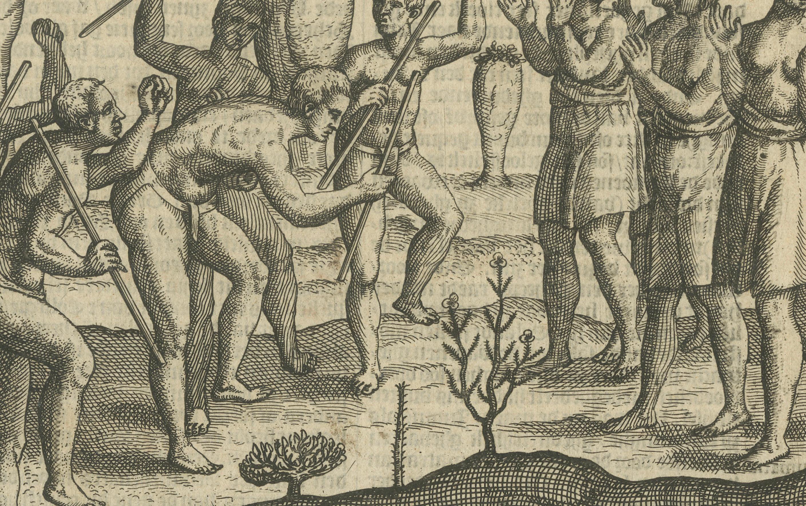 Gravé Conflict Between Island Natives, from Pontanus’ History of Amsterdam, 1611 en vente