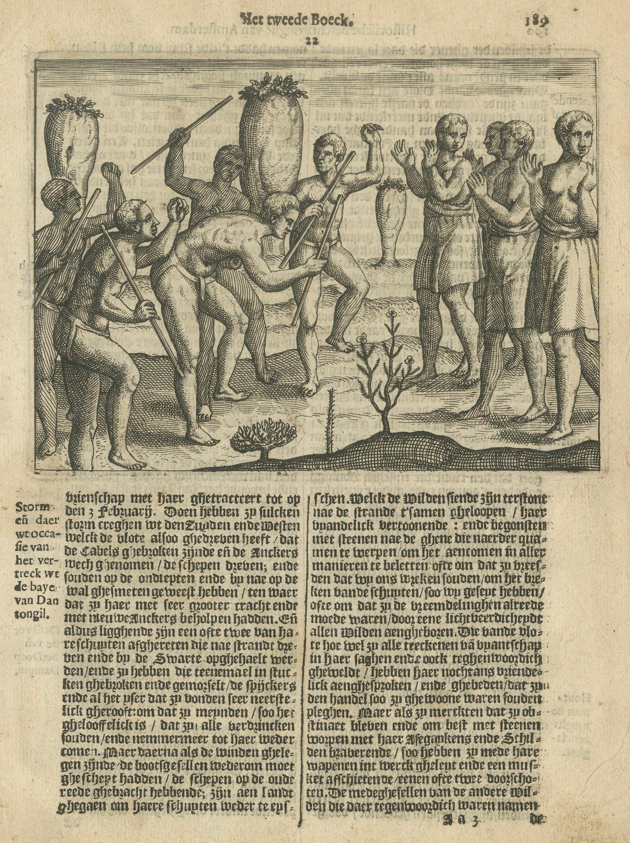 Conflict Between Island Natives, from Pontanus’ History of Amsterdam, 1611 Bon état - En vente à Langweer, NL