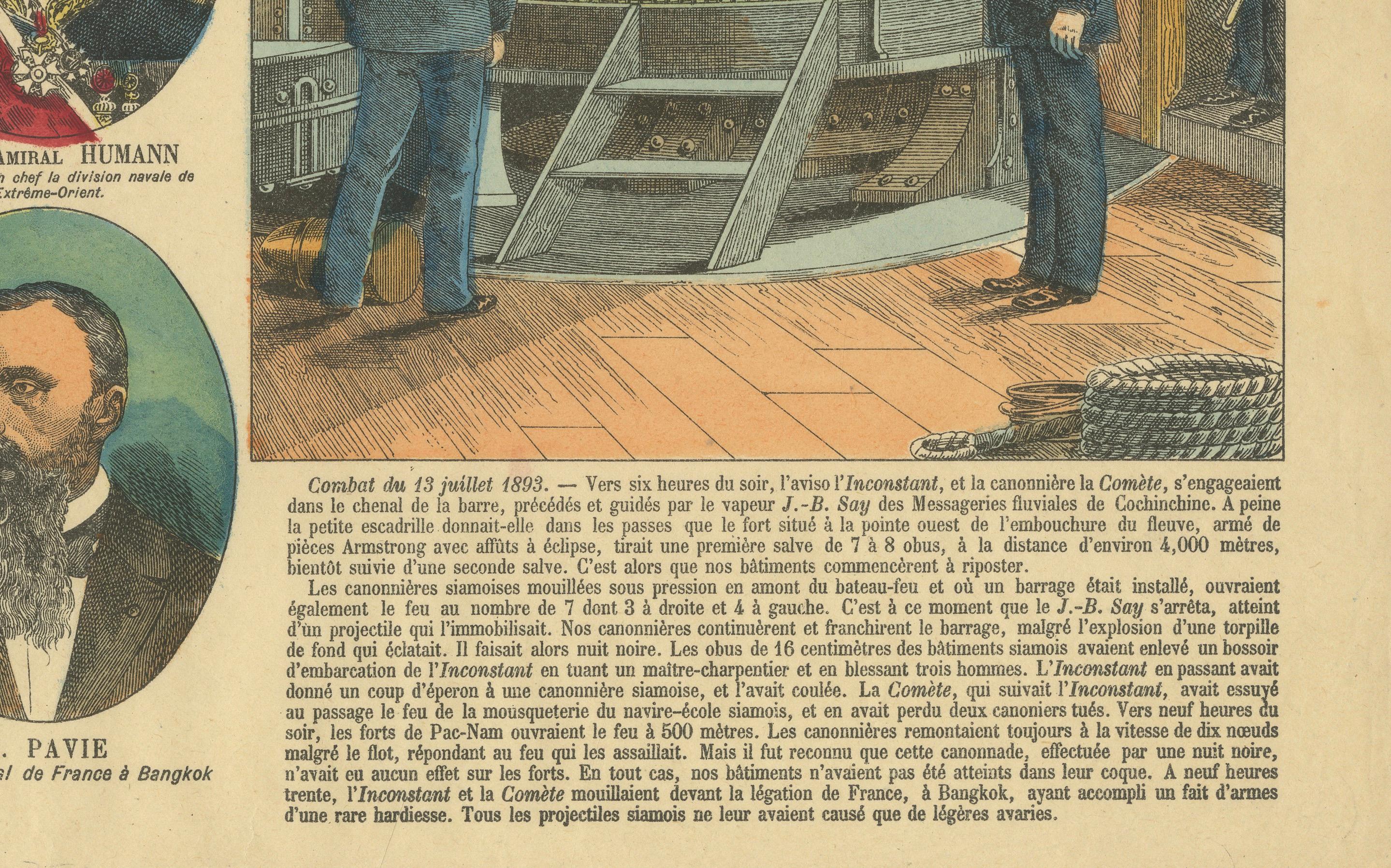 Conflict with Siam, a French Naval Action Scene, Épinal Colonial Print, 1893