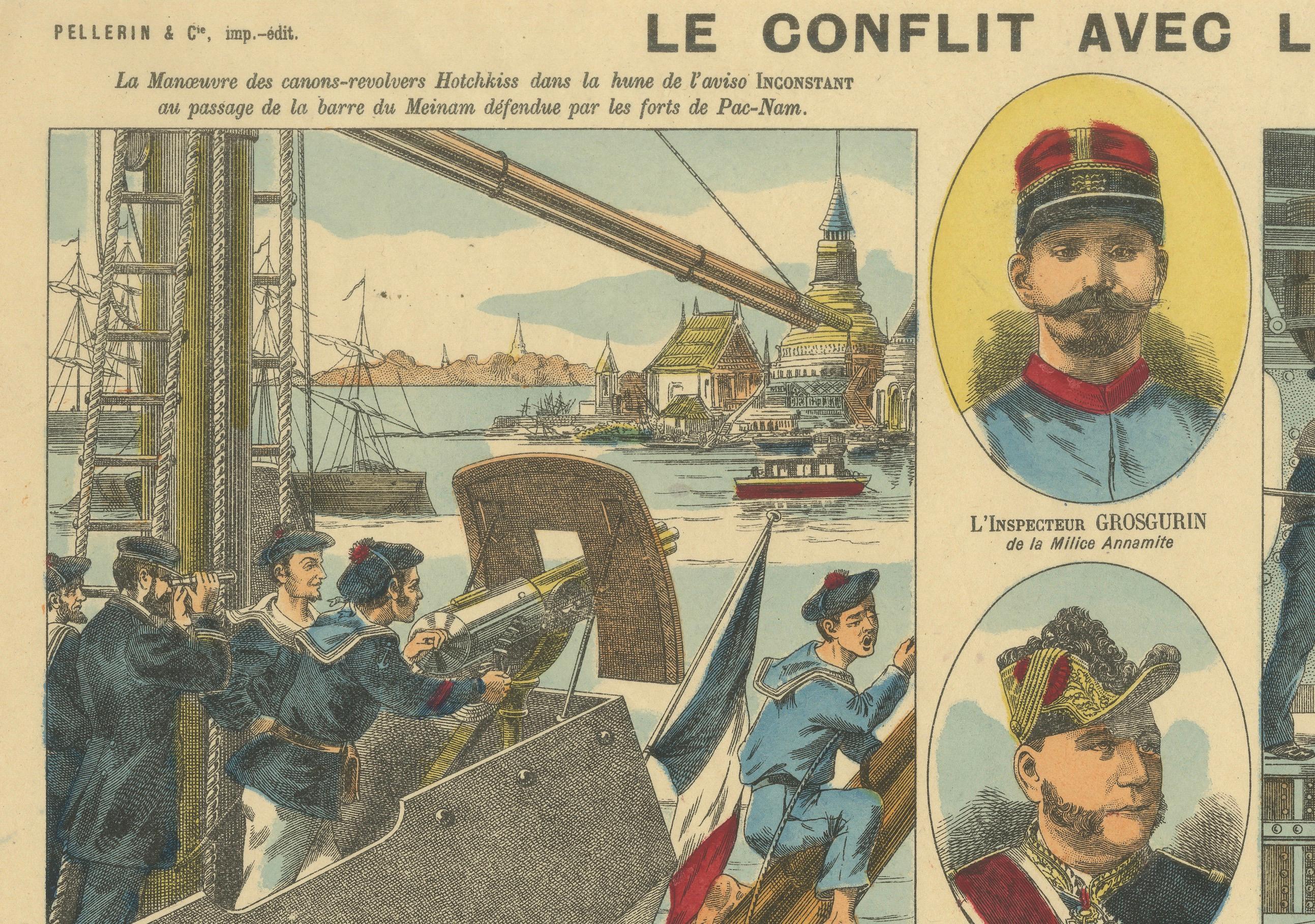 Conflict with Siam, a French Naval Action Scene, Épinal Colonial Print, 1893