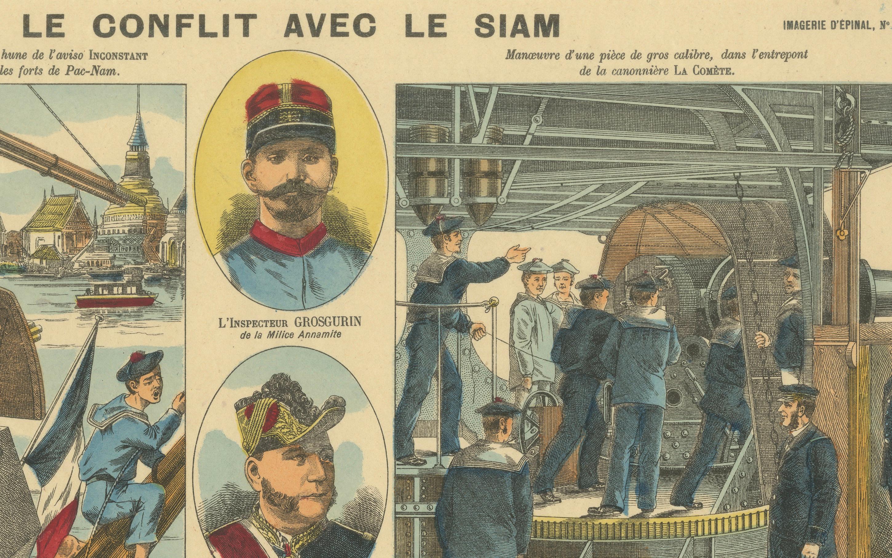 Conflict with Siam, a French Naval Action Scene, Épinal Colonial Print, 1893