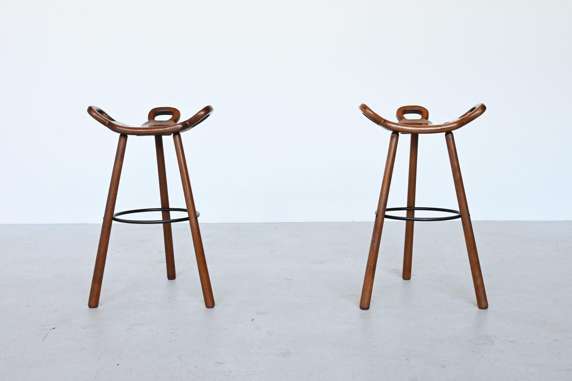 Stained Confonorm Pair of Marbella Brutalist Bar Stools, Spain, 1970