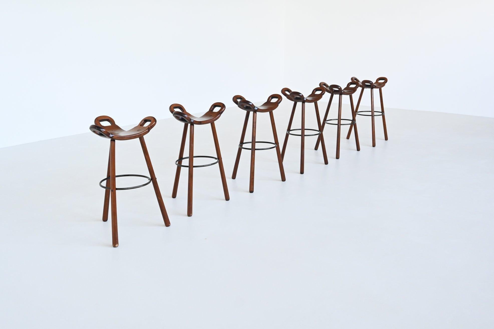 Spanish Confonorm set of six Marbella brutalist bar stools Spain 1970