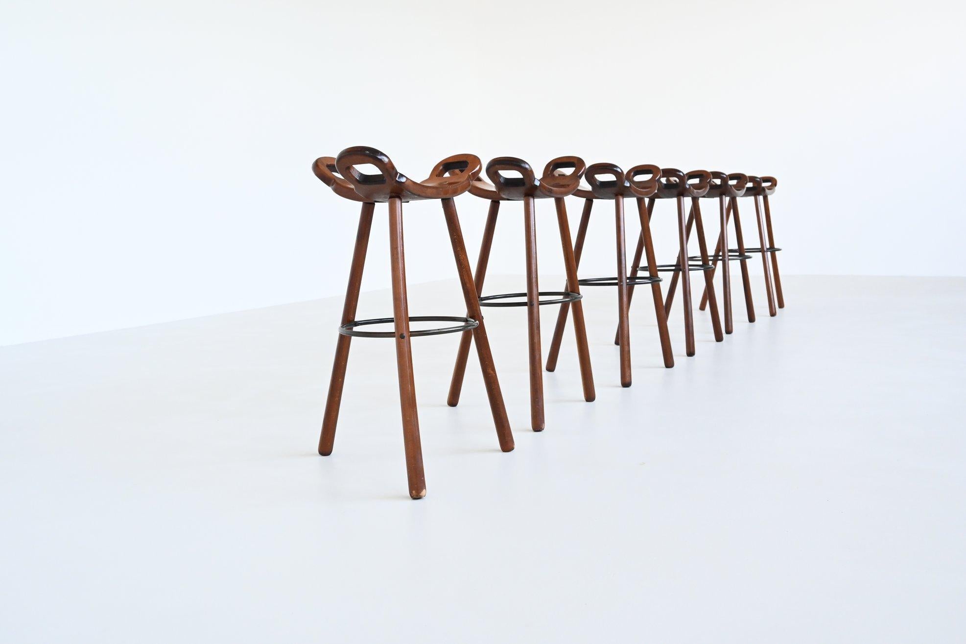 Confonorm set of six Marbella brutalist bar stools Spain 1970 1