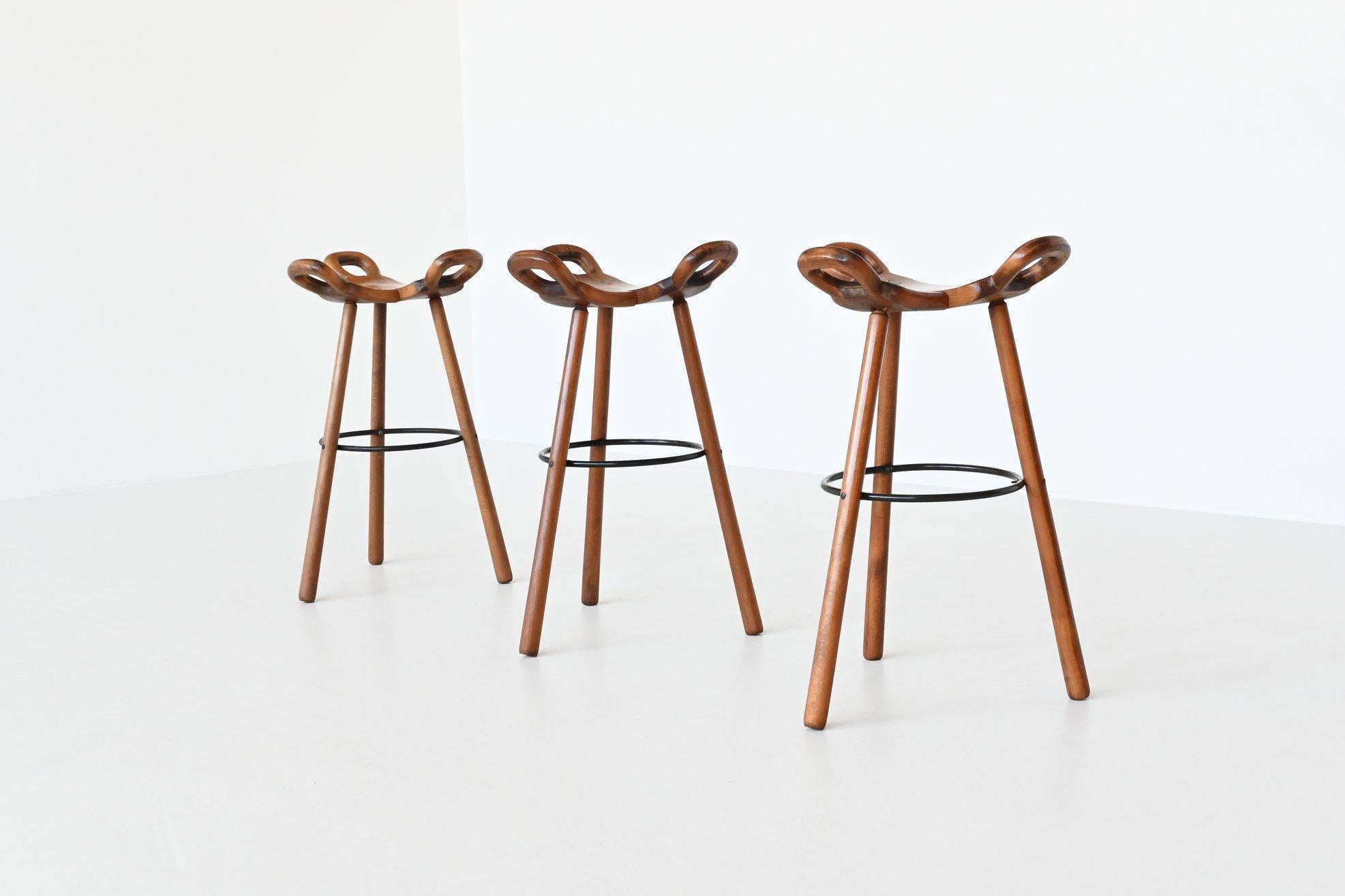 Spanish Confonorm Set of Three Marbella Brutalist Bar Stools Spain, 1970