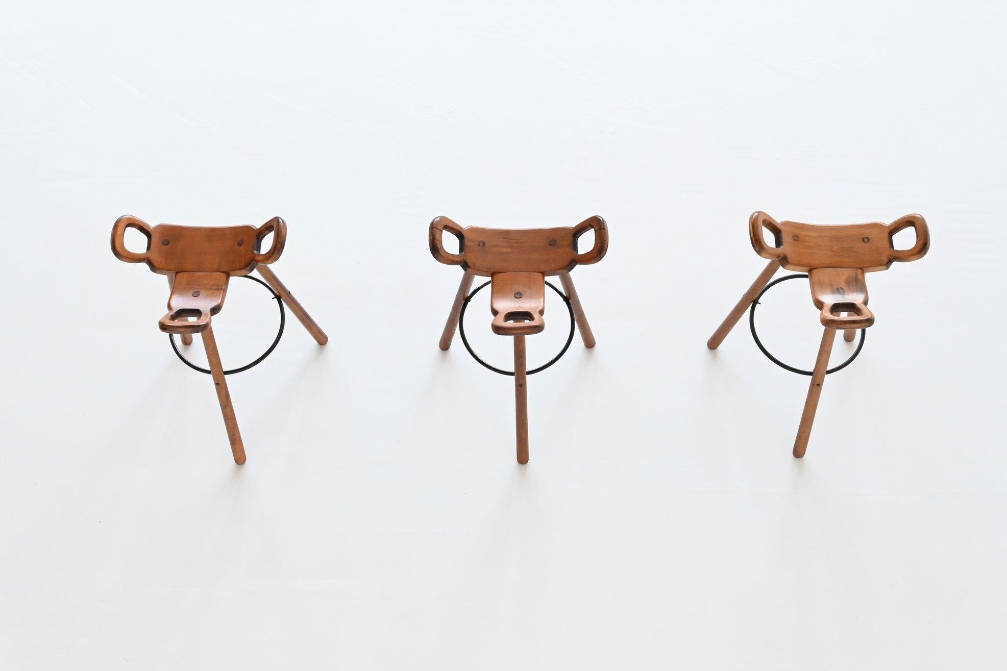 Stained Confonorm Set of Three Marbella Brutalist Bar Stools Spain, 1970