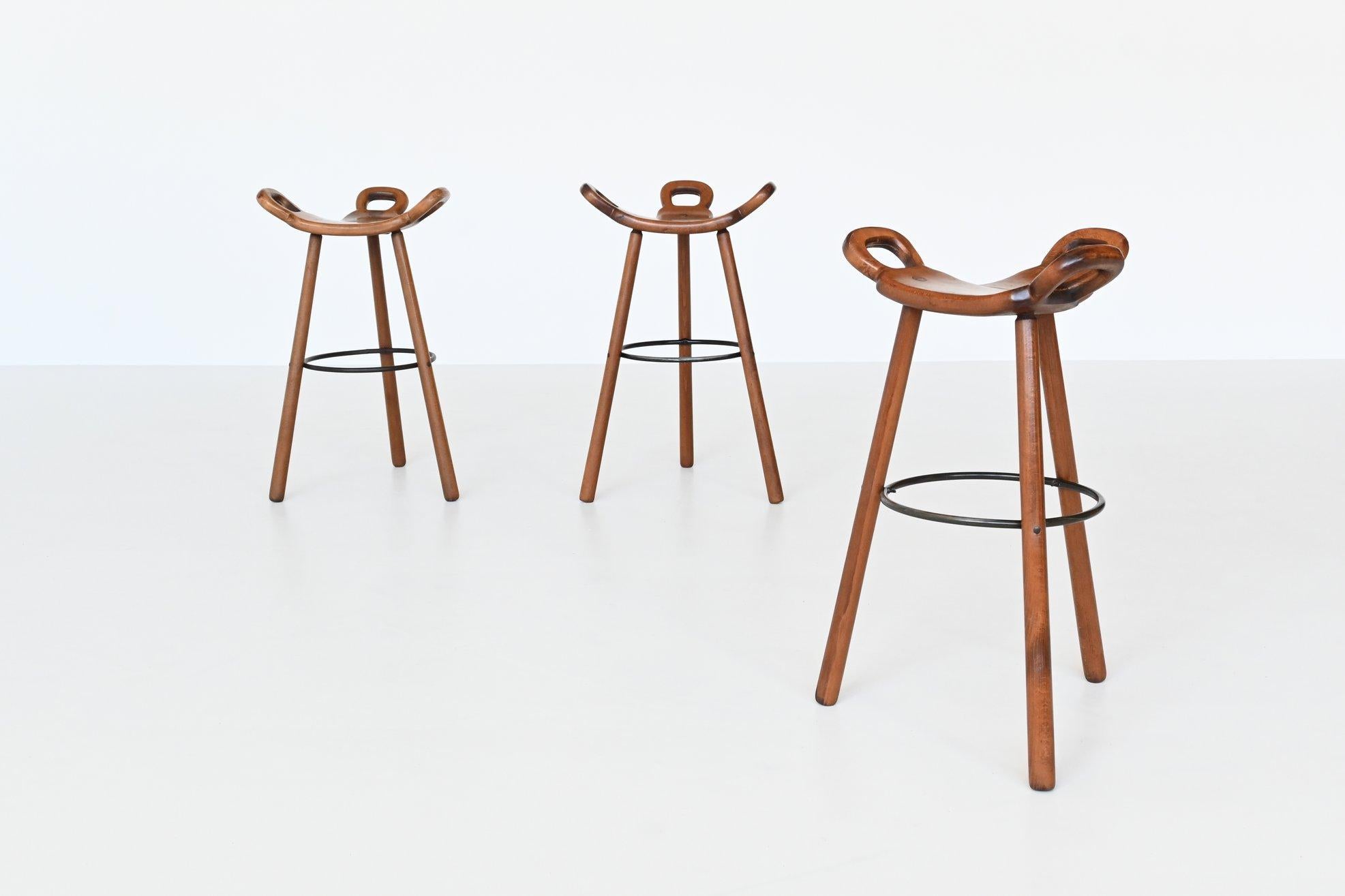 Late 20th Century Confonorm Set of Three Marbella Brutalist Bar Stools Spain, 1970