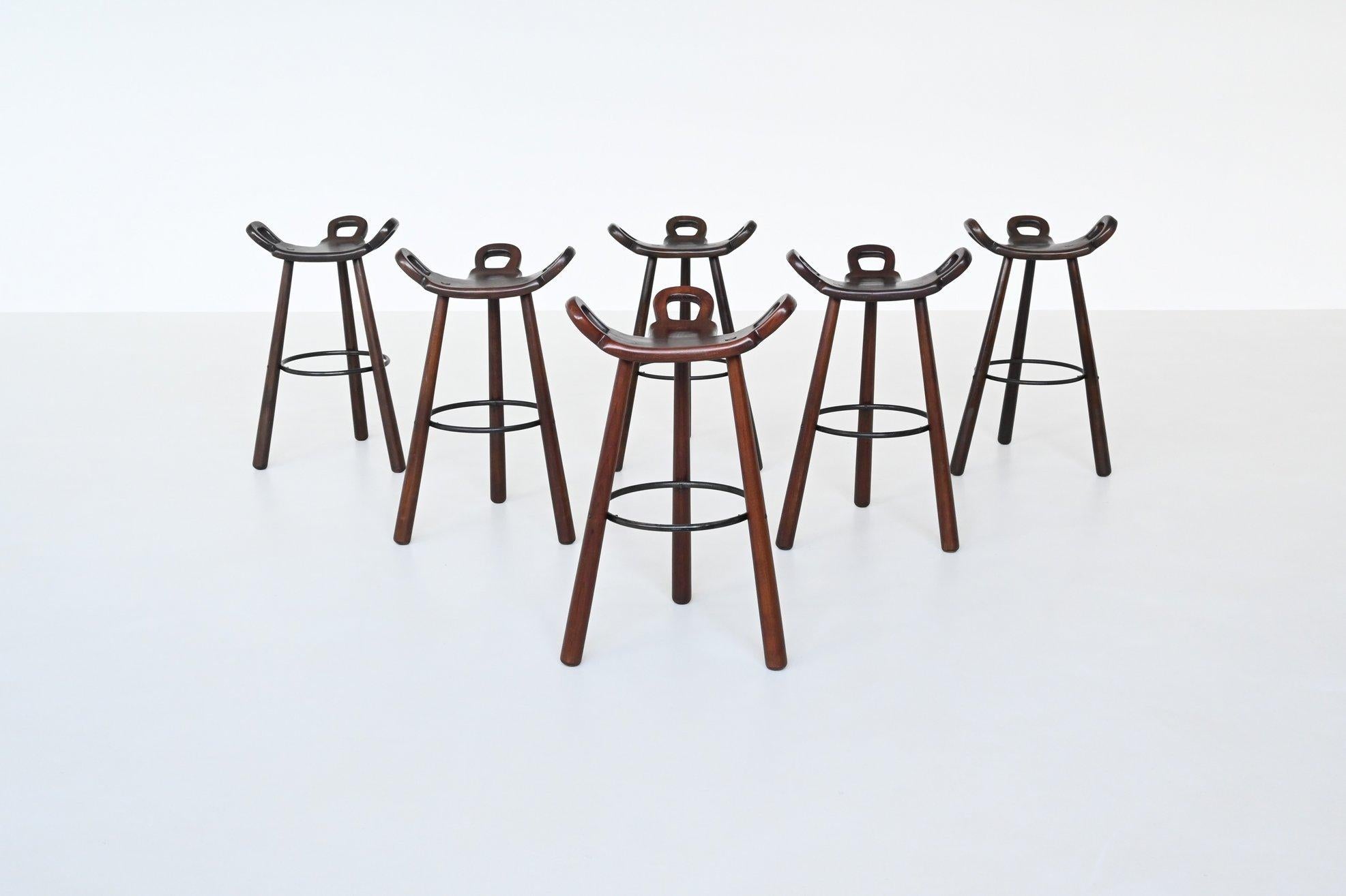Spanish Confonorm six “Marbella” brutalist bar stools Spain 1970