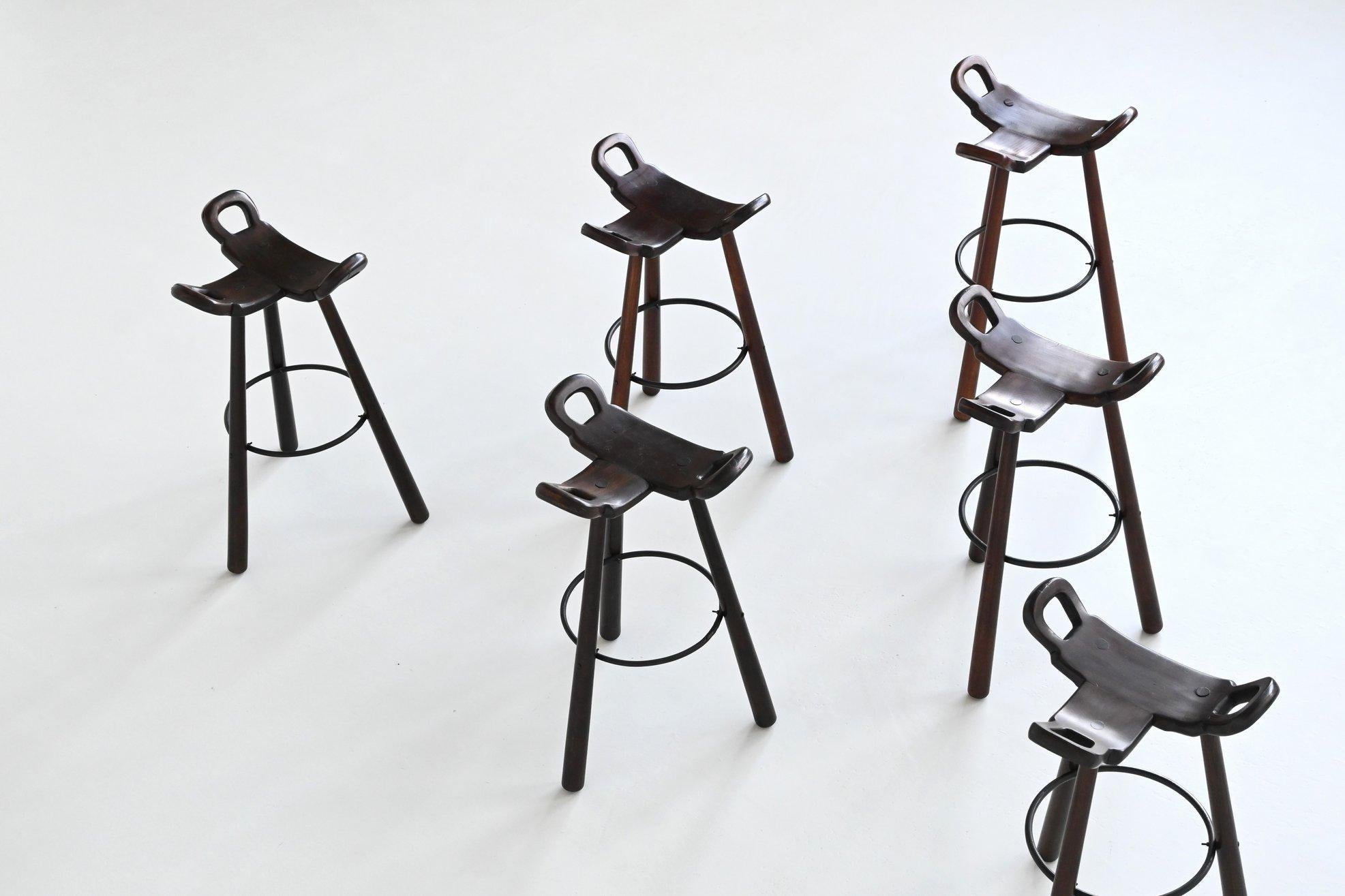 Confonorm six “Marbella” brutalist bar stools Spain 1970 1