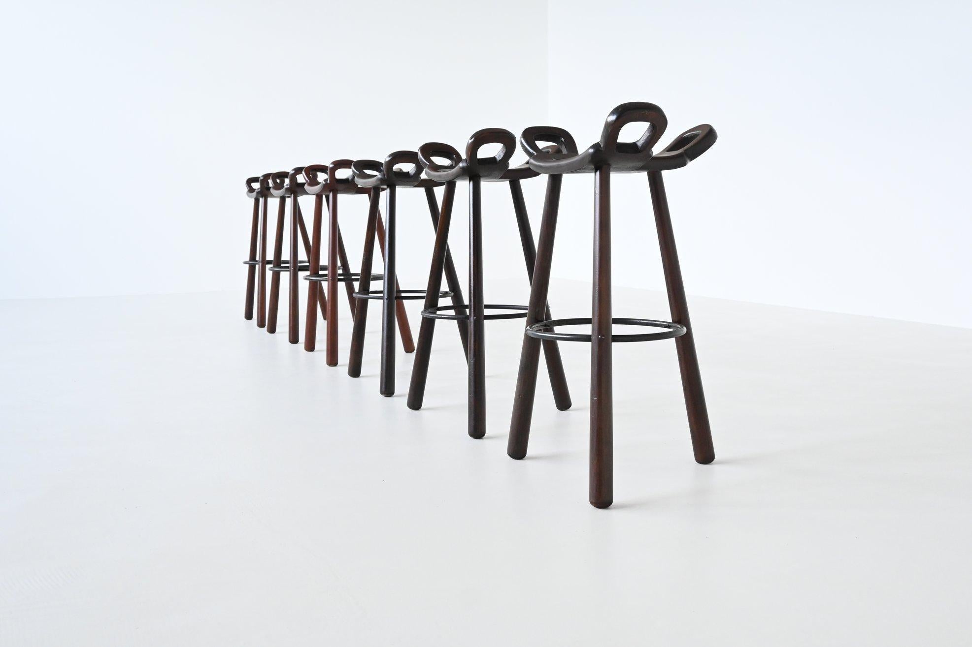 Confonorm six “Marbella” brutalist bar stools Spain 1970 2