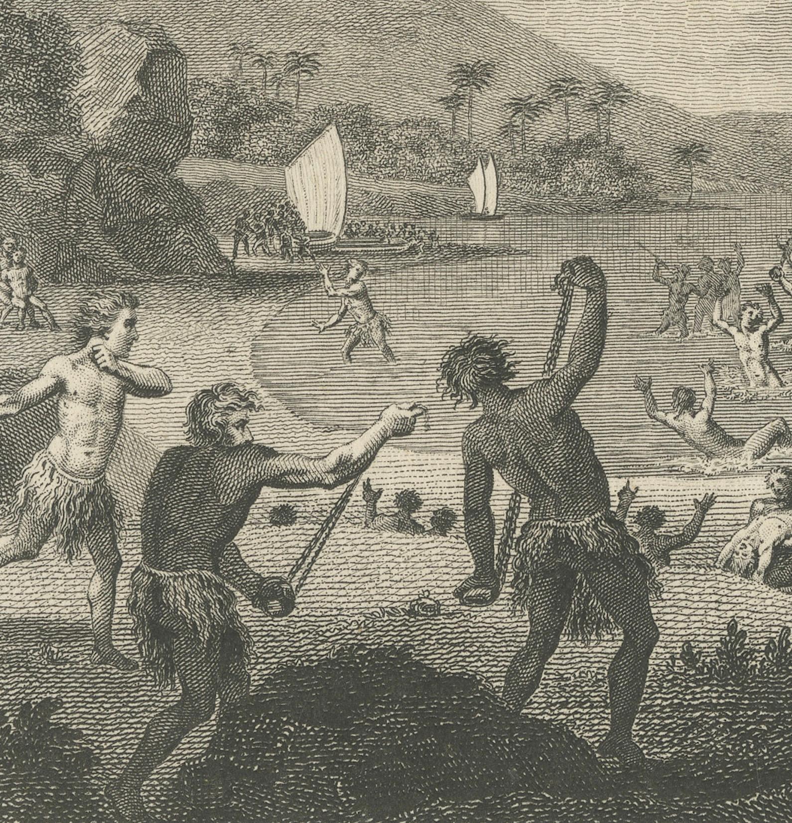 Engraved Confrontation and Culture: Samoan Warrior Engagement, Published in 1820 For Sale