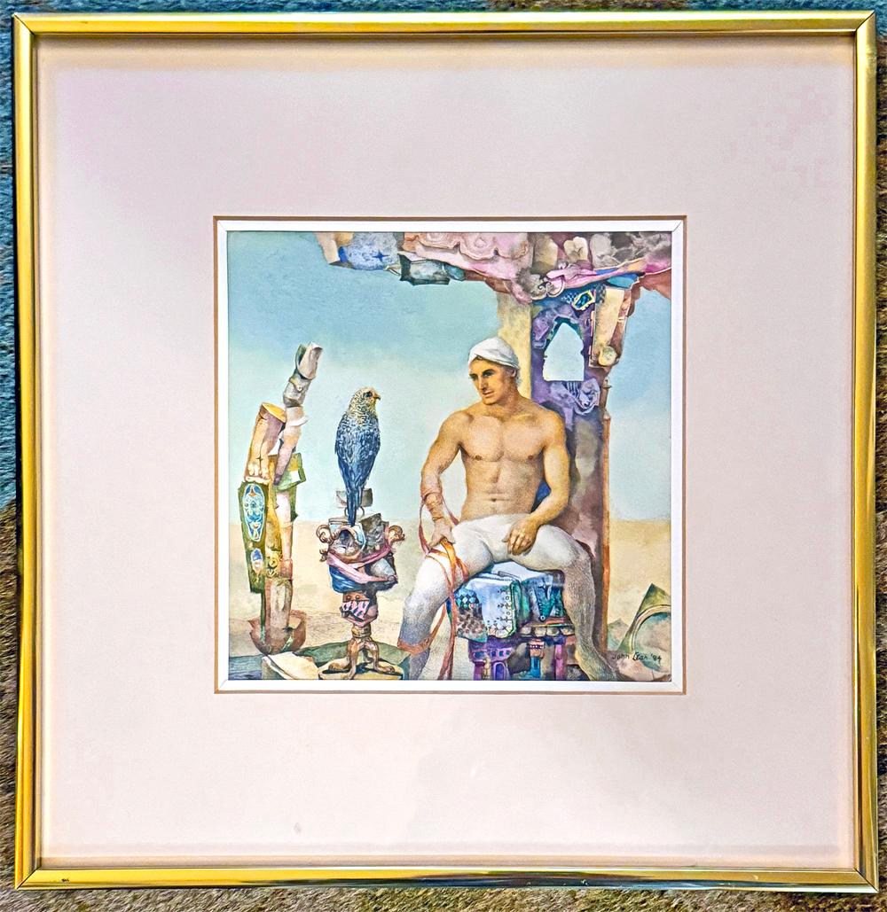 „Confrontation“, Zeichnung aus der Mitte des Jahrhunderts mit halber Akt, männlich, in surrealer Fassung, 1984 im Zustand „Hervorragend“ im Angebot in Philadelphia, PA