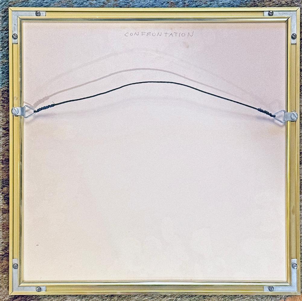 „Confrontation“, Zeichnung aus der Mitte des Jahrhunderts mit halber Akt, männlich, in surrealer Fassung, 1984 (Ende des 20. Jahrhunderts) im Angebot