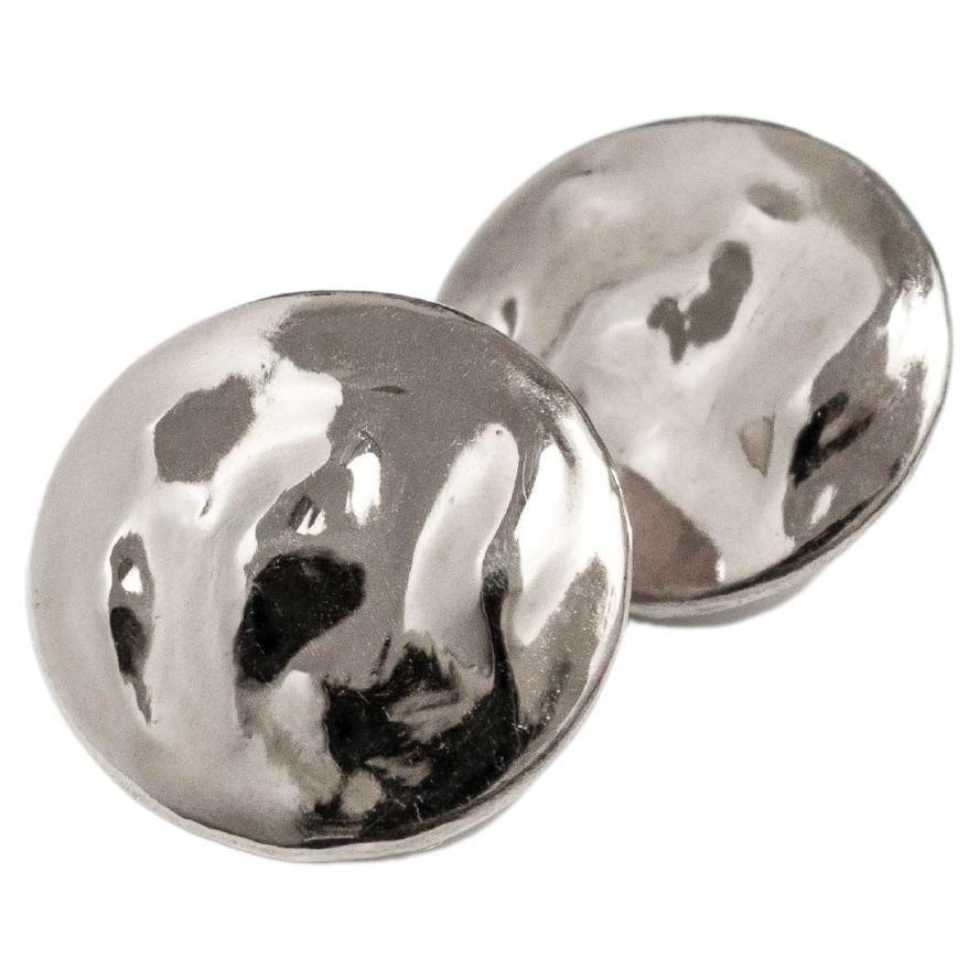 Sterling Silver Medium Statement Organic Round Stud Earrings For Sale