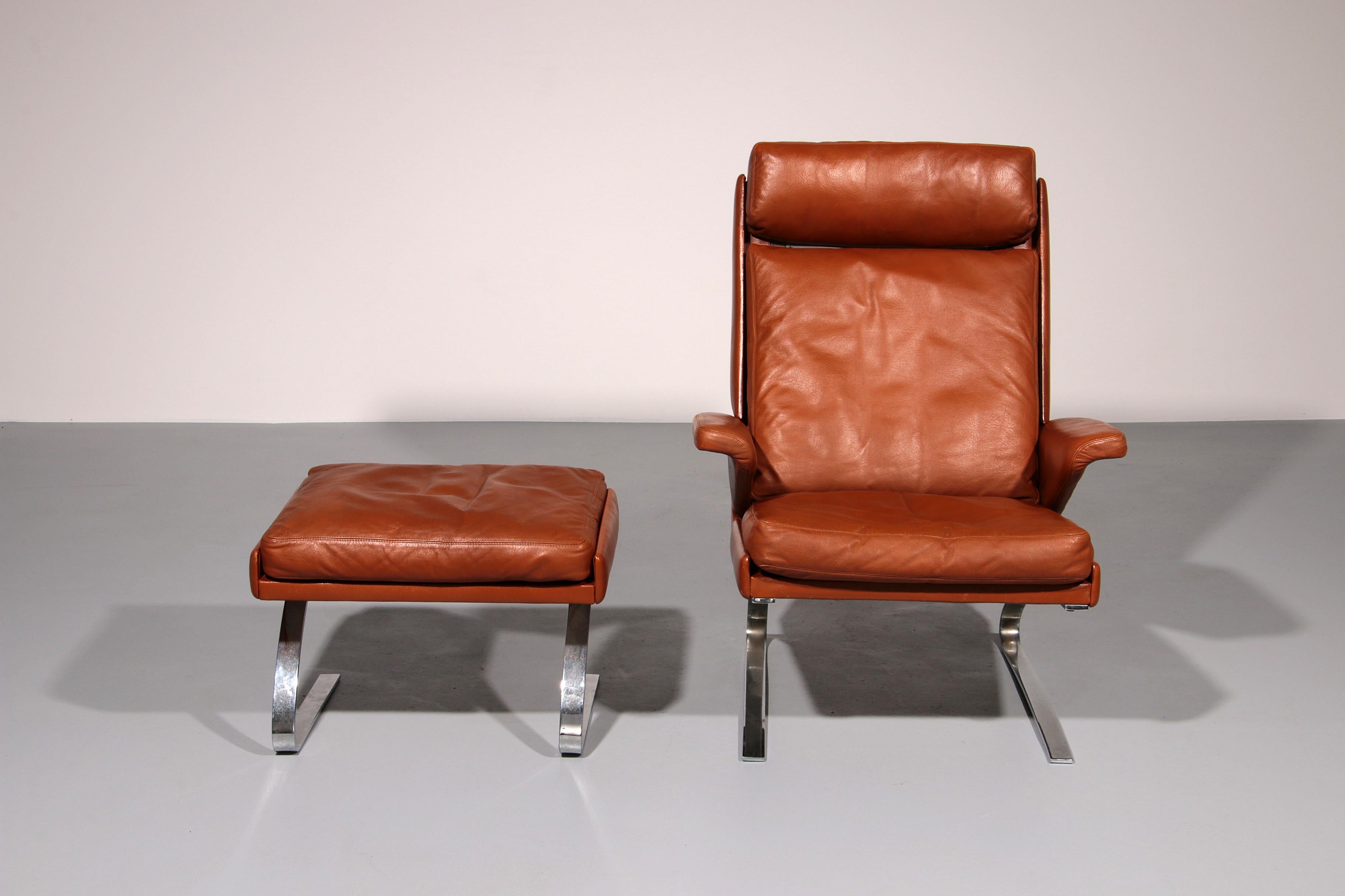 German Congnac Leather COR SWING Lounch Chair whit Otterman By Adolf & Schöpfer 1976 For Sale