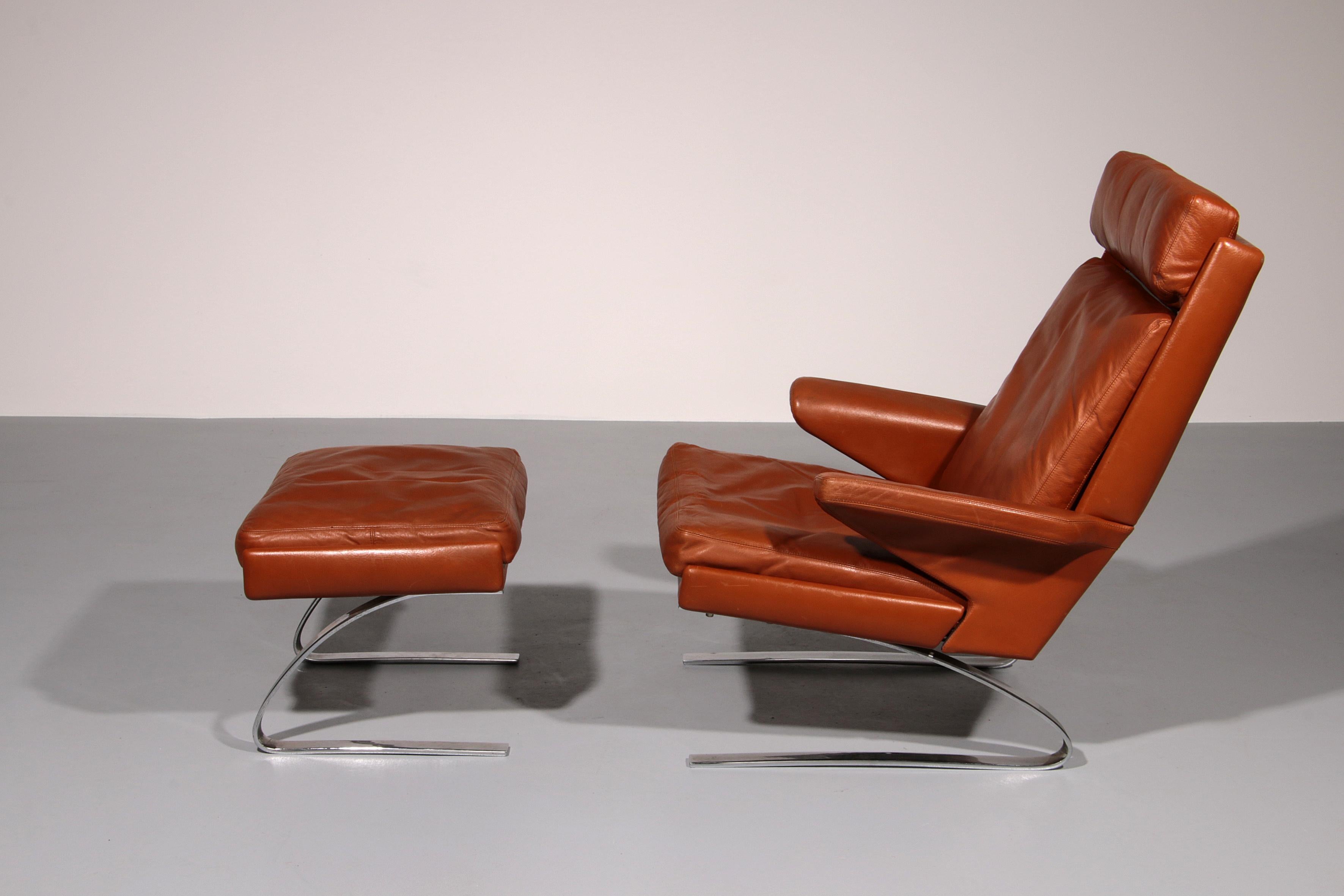 Congnac Leather COR SWING Lounch Chair whit Otterman By Adolf & Schöpfer 1976 In Good Condition For Sale In Oirlo, LI