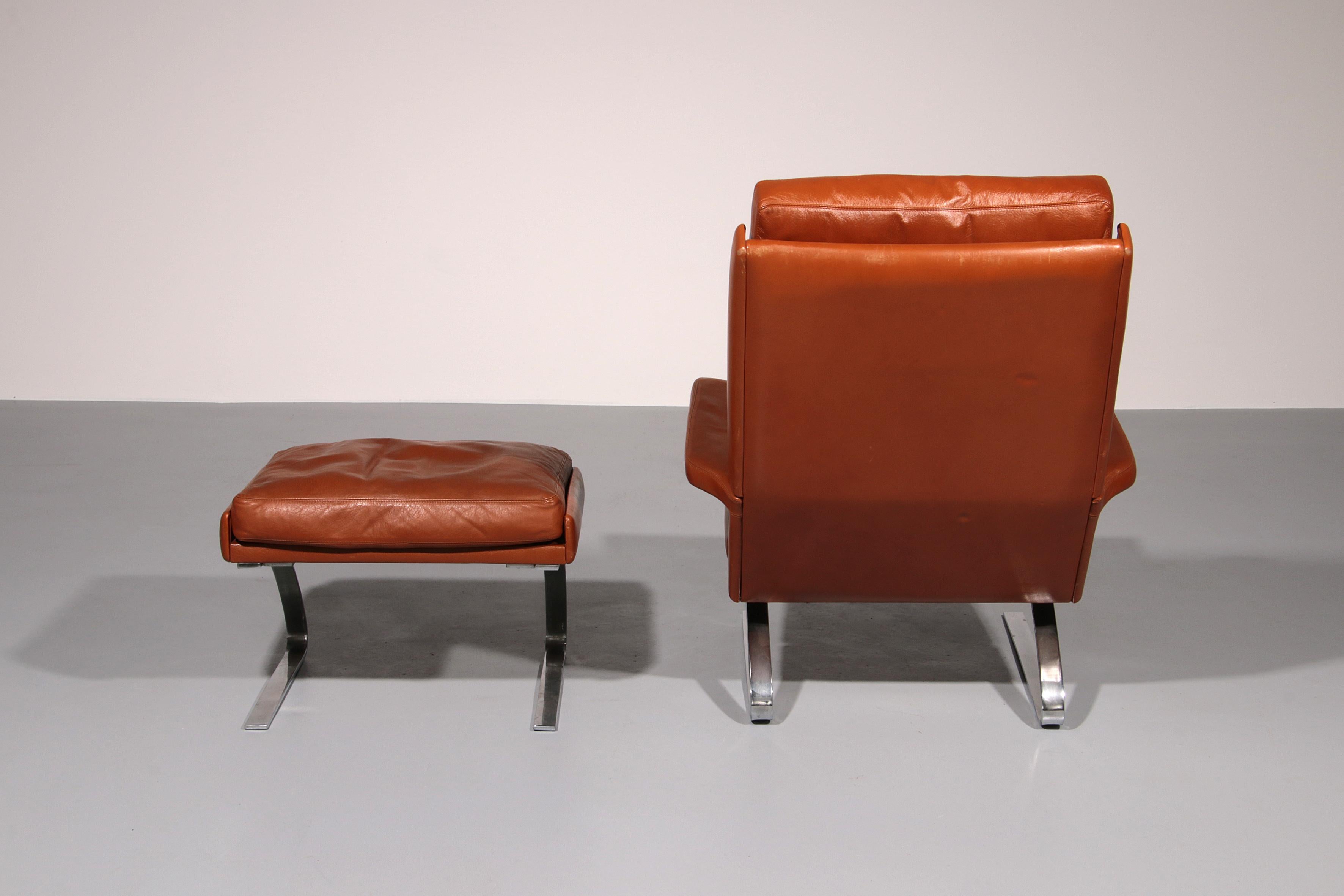 Late 20th Century Congnac Leather COR SWING Lounch Chair whit Otterman By Adolf & Schöpfer 1976 For Sale