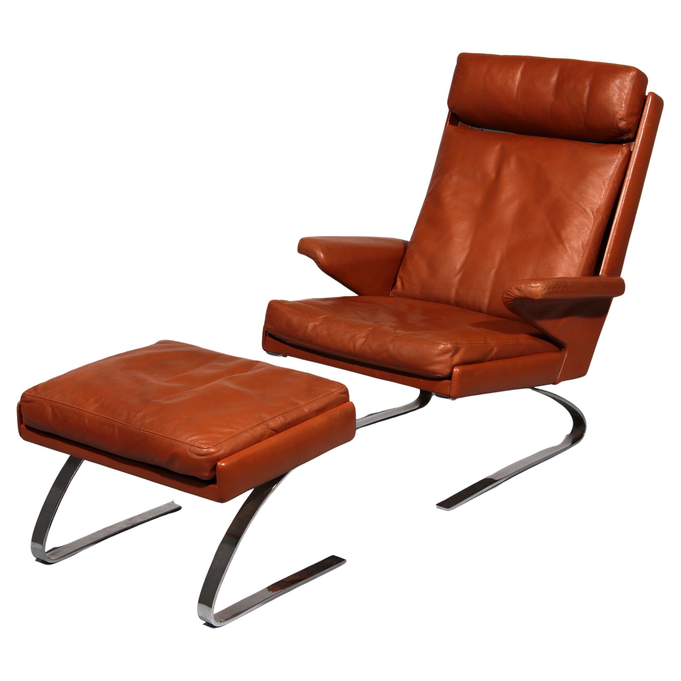 Congnac Leather COR SWING Lounch Chair whit Otterman By Adolf & Schöpfer 1976