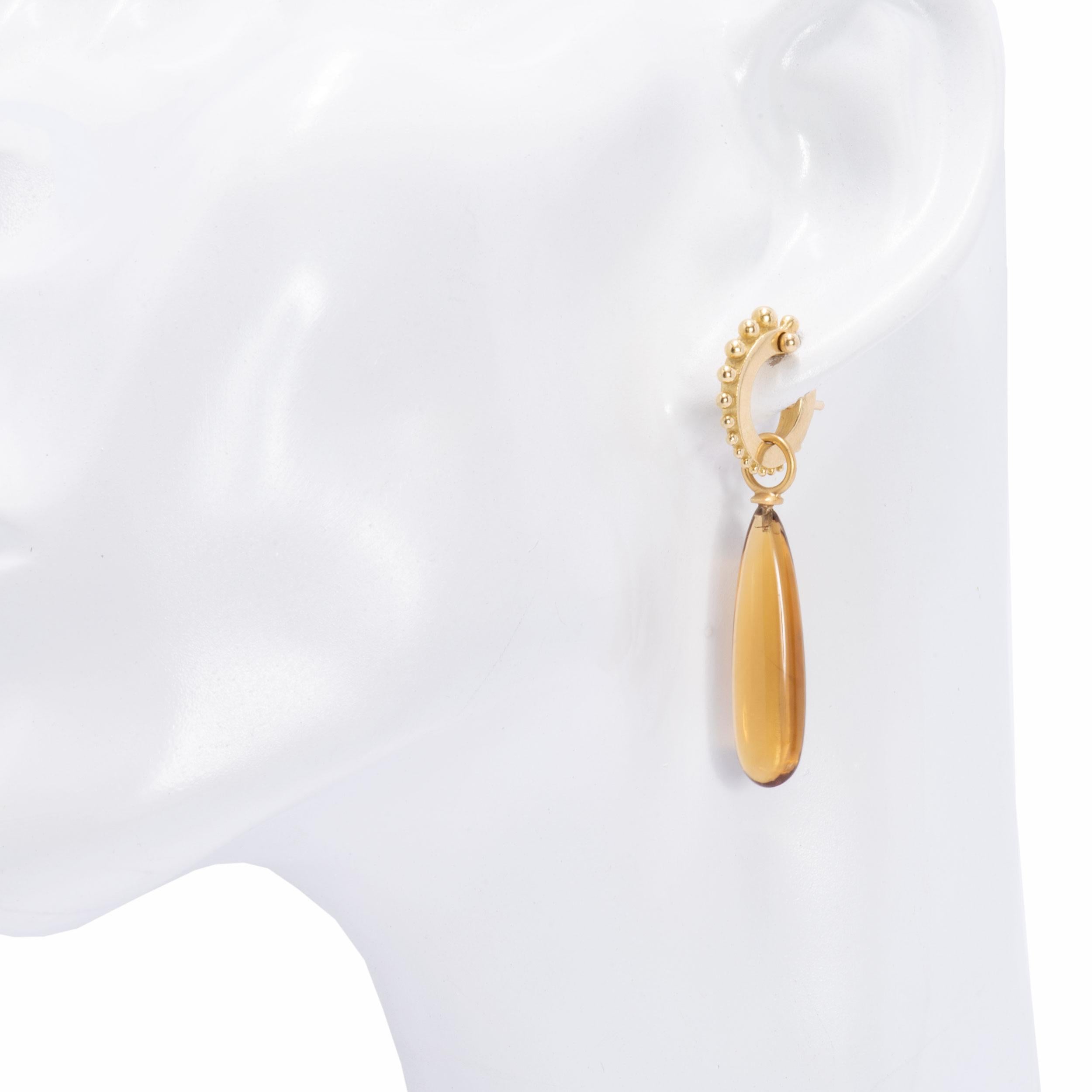 Congolese Citrine Wand Drop Earrings in 18 Karat Gold In New Condition In Santa Fe, NM