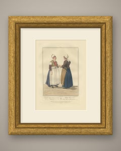 „Glückwünsche an die Braut“, Druck mit niederländischen Trachten, Maaskamp, 1811