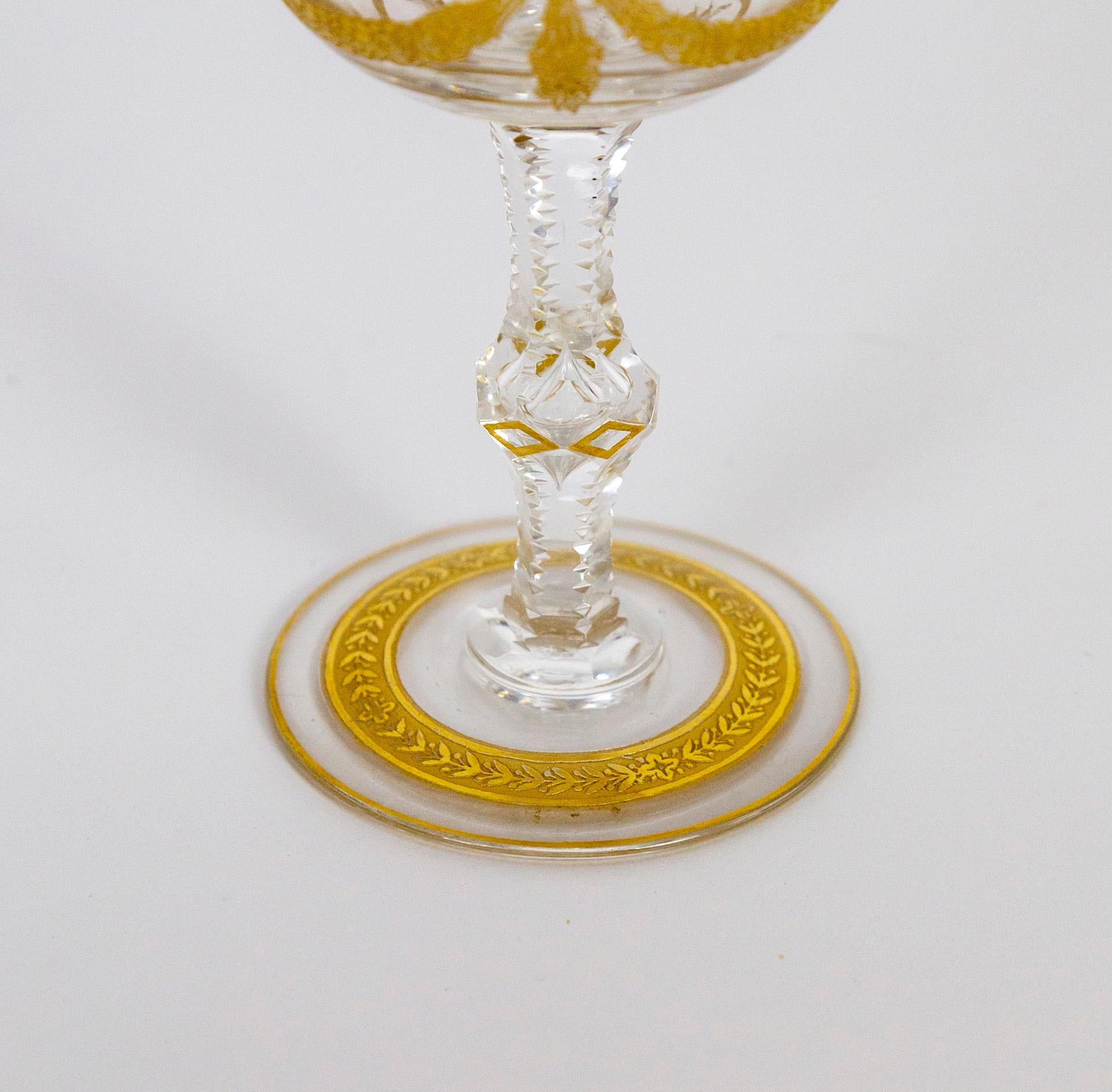 French Congress Style Gilt Crystal Claret Wine Glass by Saint-Louis For Sale