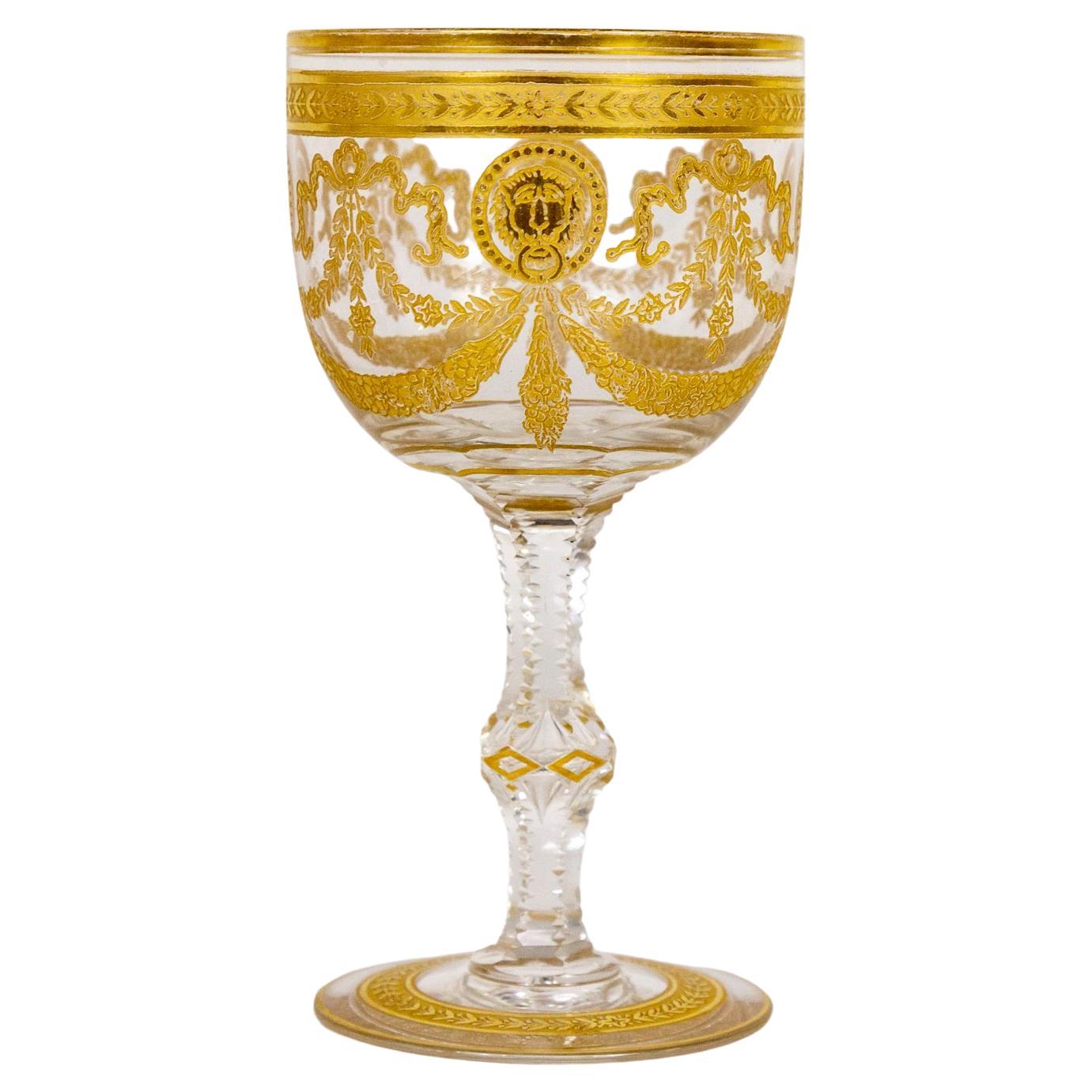 Congress Style Gilt Crystal Claret Wine Glass by Saint-Louis For Sale
