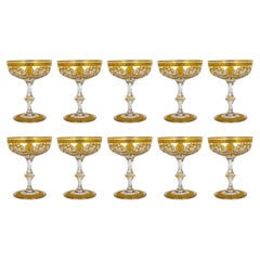 Antique Congress Style Gilt Crystal Coupe Champagne Glasses by Saint-Louis, Set of 10