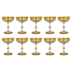 Copas de champán estilo congreso de cristal dorado de Saint Louis, lote de 10