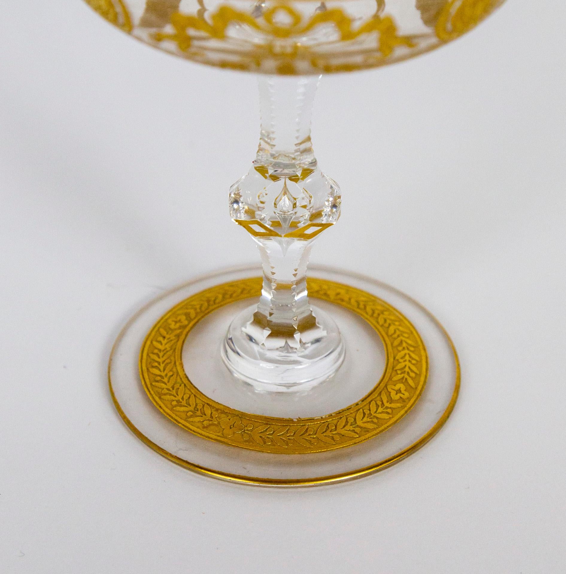 20th Century Congress Style Gilt Crystal Coupe Champagne Glasses by Saint-Louis, Set of 2 For Sale