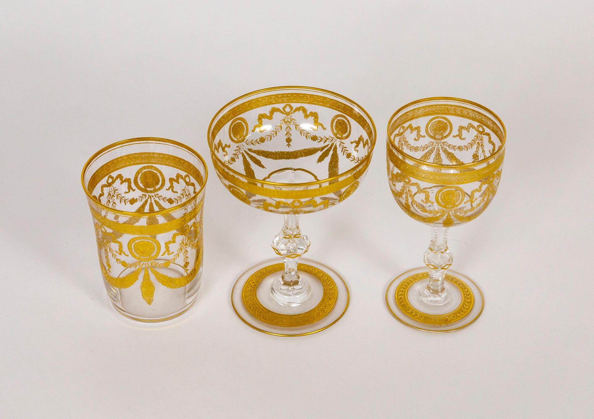 Congress Style Gilt Crystal Coupe Champagne Glasses by Saint-Louis, Set of 4 For Sale 7