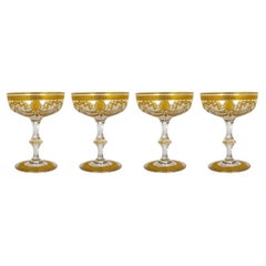 Congress Style Gilt Crystal Coupe Champagne Glasses by Saint-Louis, Set of 4