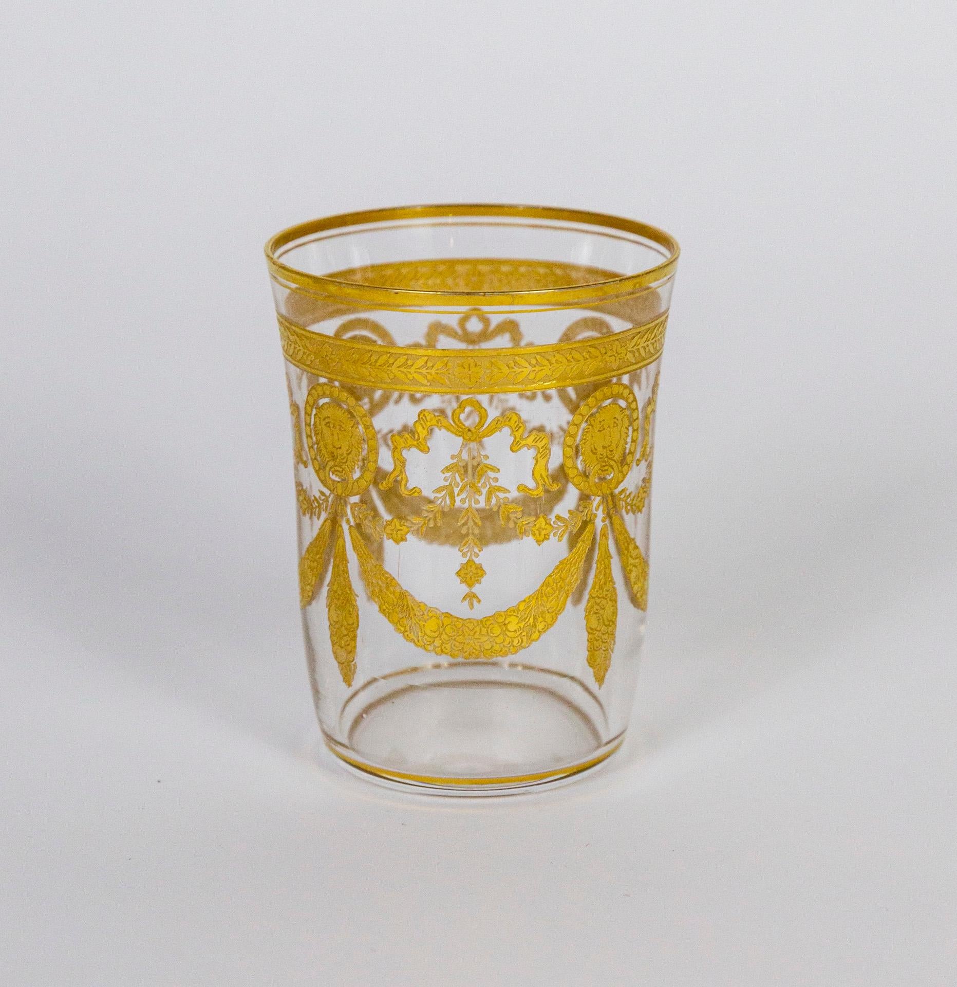 Congress Style Gilt Crystal Tumblers by Saint-Louis, Set of 11 1