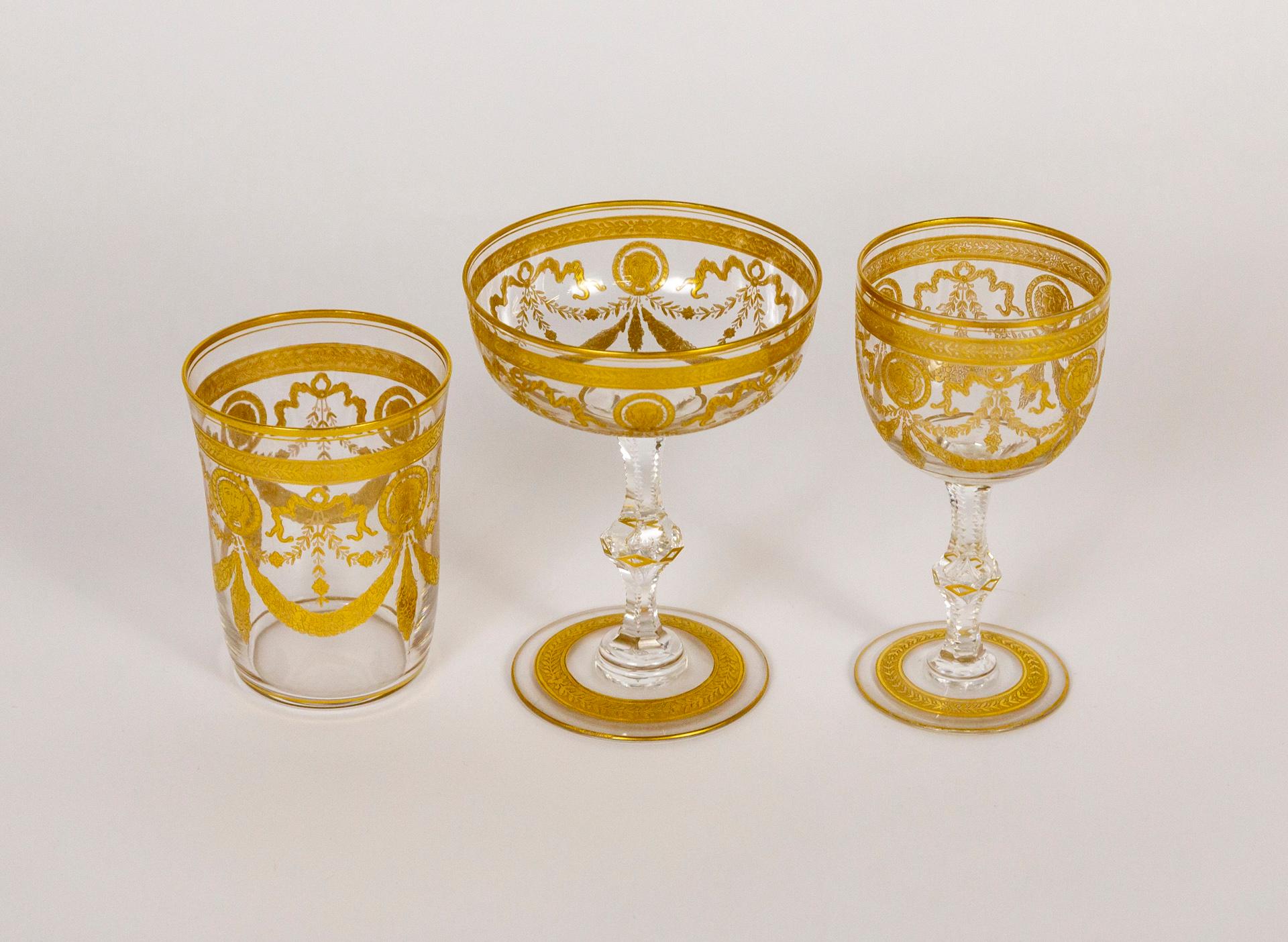 Congress Style Gilt Crystal Tumblers by Saint-Louis, Set of 11 2