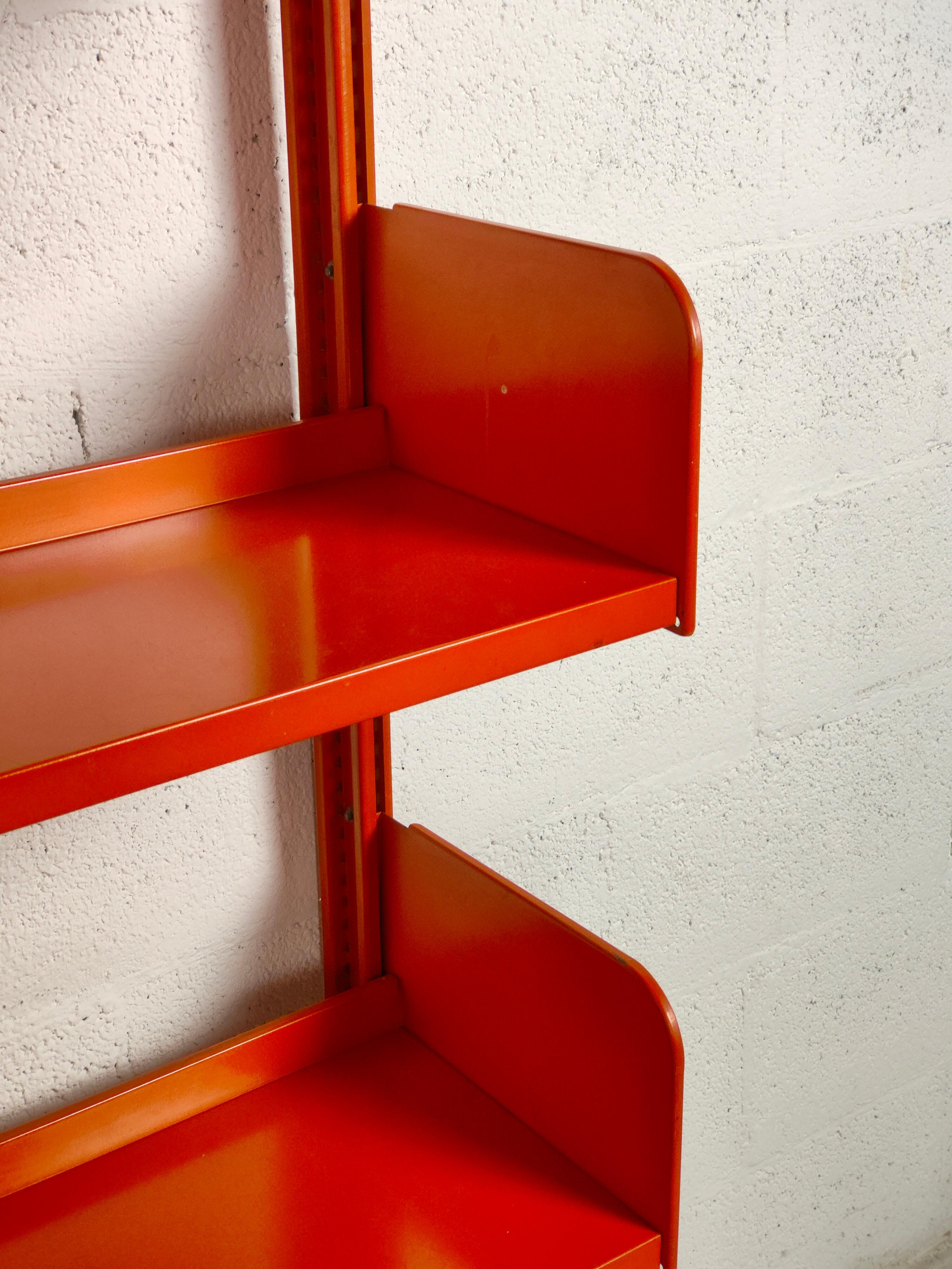 orange metal bookcase