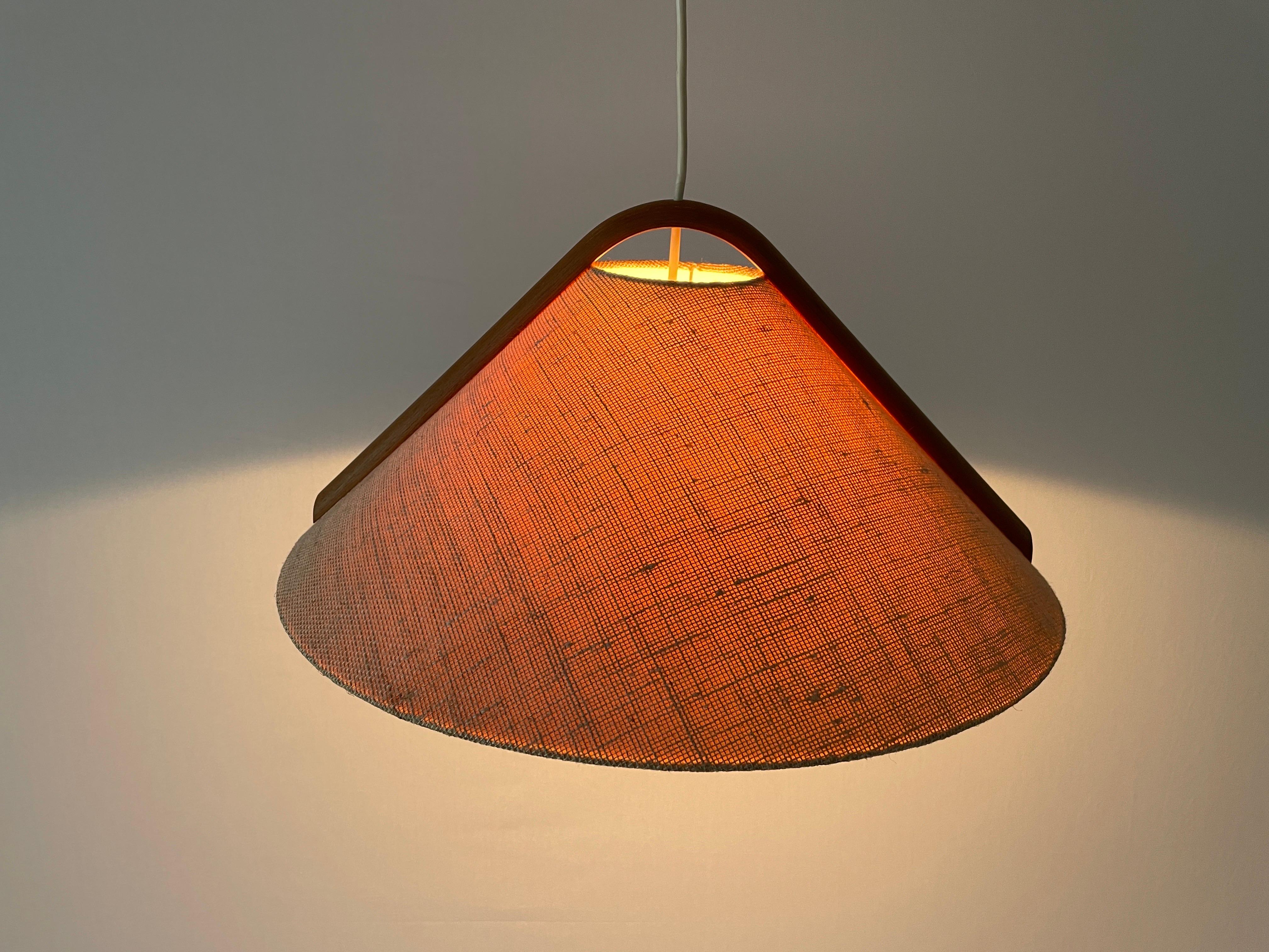 Conic Design Fabric Pendant Lamp with Teak Detail, 1960s, Germany 5