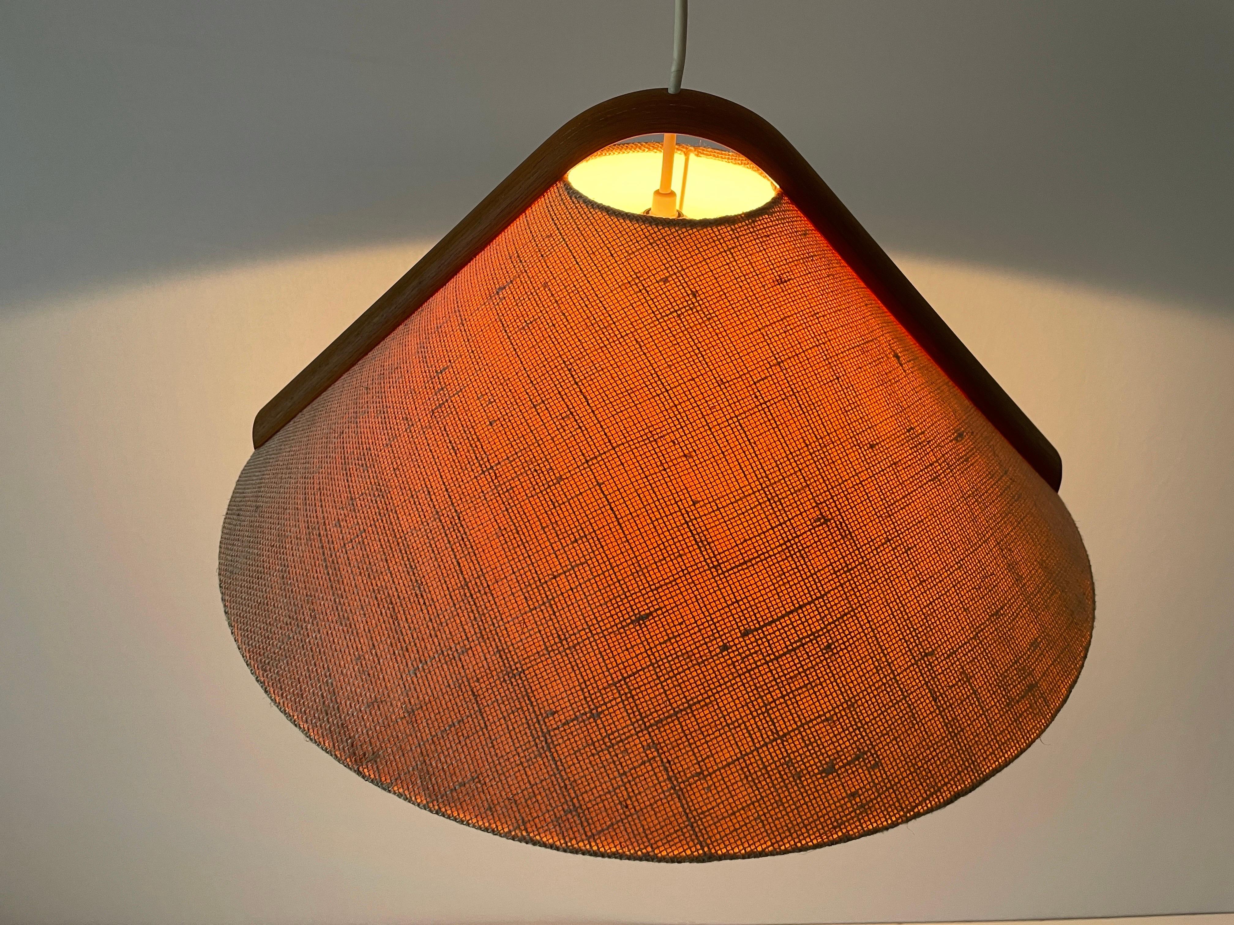 Conic Design Fabric Pendant Lamp with Teak Detail, 1960s, Germany 6