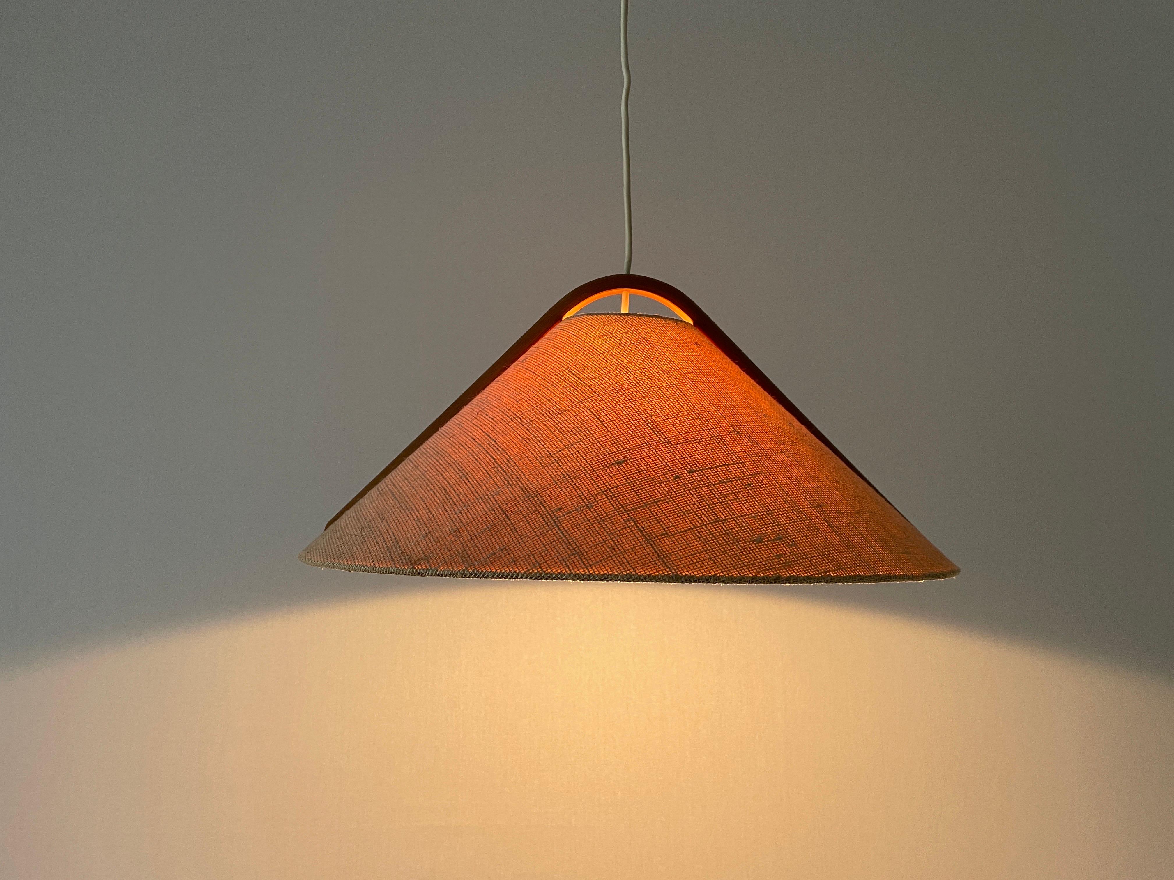Conic Design Fabric Pendant Lamp with Teak Detail, 1960s, Germany For Sale 7