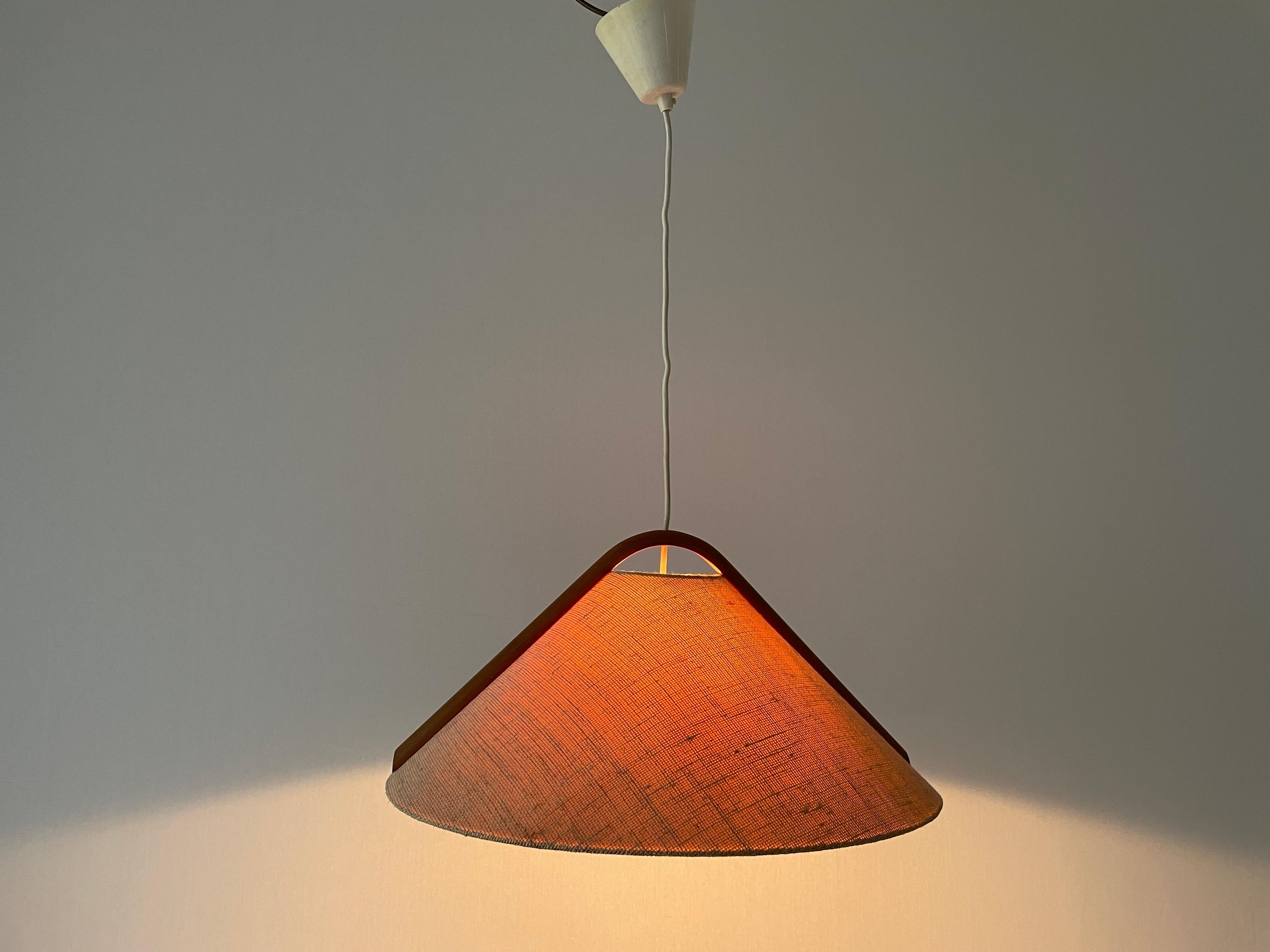 Conic Design Fabric Pendant Lamp with Teak Detail, 1960s, Germany For Sale 8