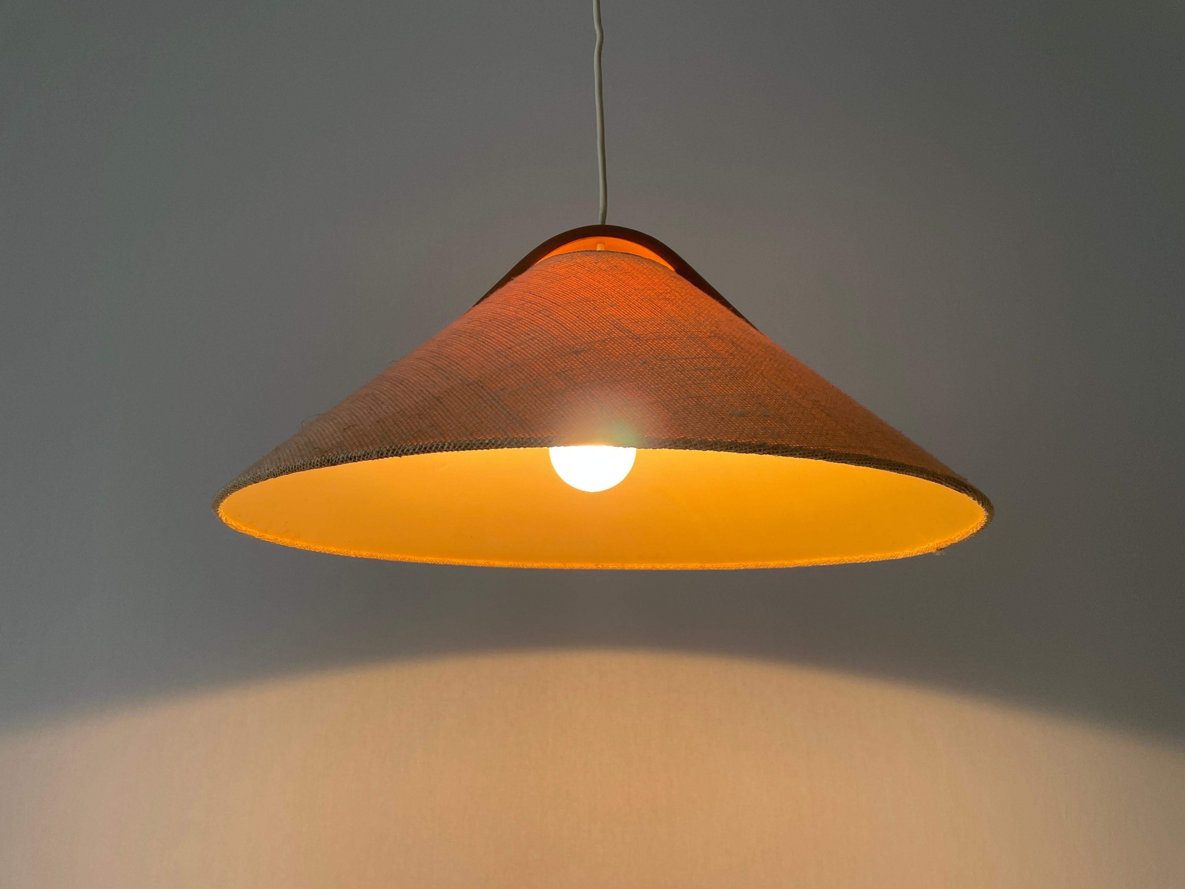 Conic Design Fabric Pendant Lamp with Teak Detail, 1960s, Germany 9