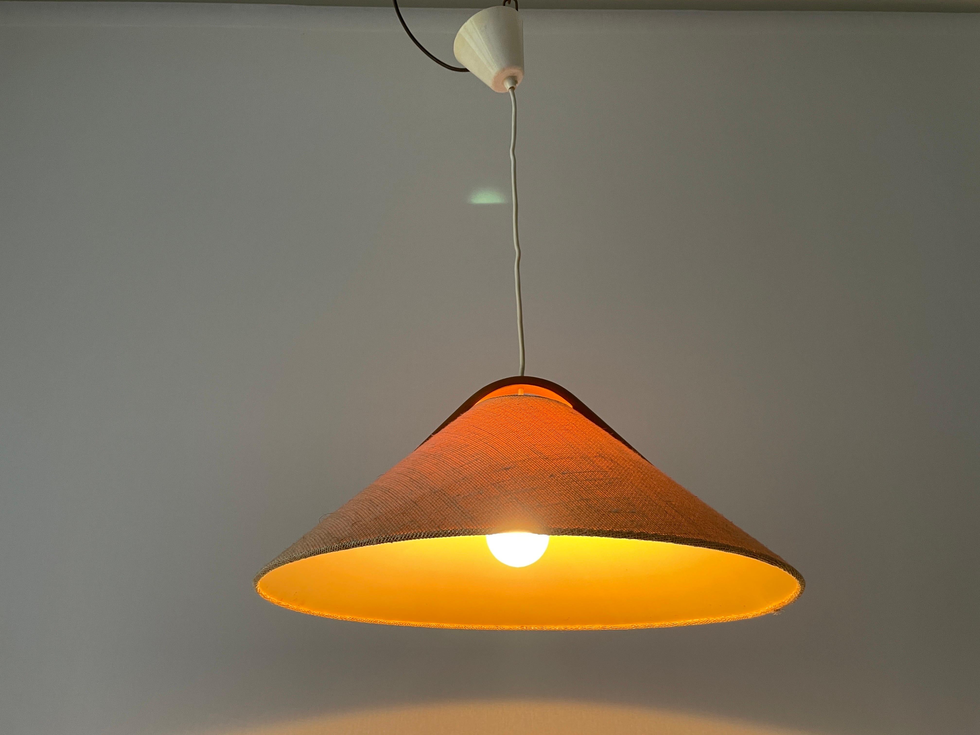 Conic Design Fabric Pendant Lamp with Teak Detail, 1960s, Germany 10