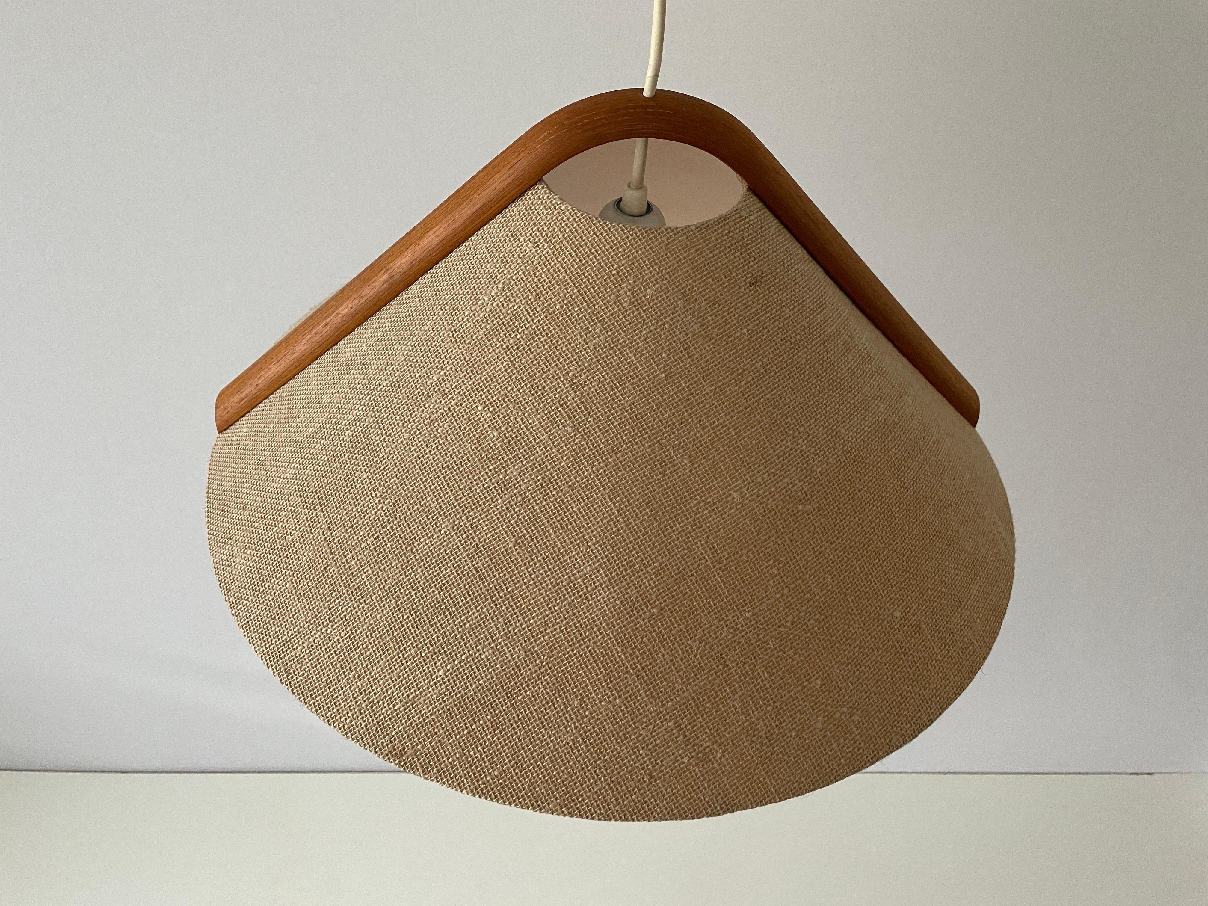 Conic Design Fabric Pendant Lamp with Teak Detail, 1960s, Germany For Sale 1
