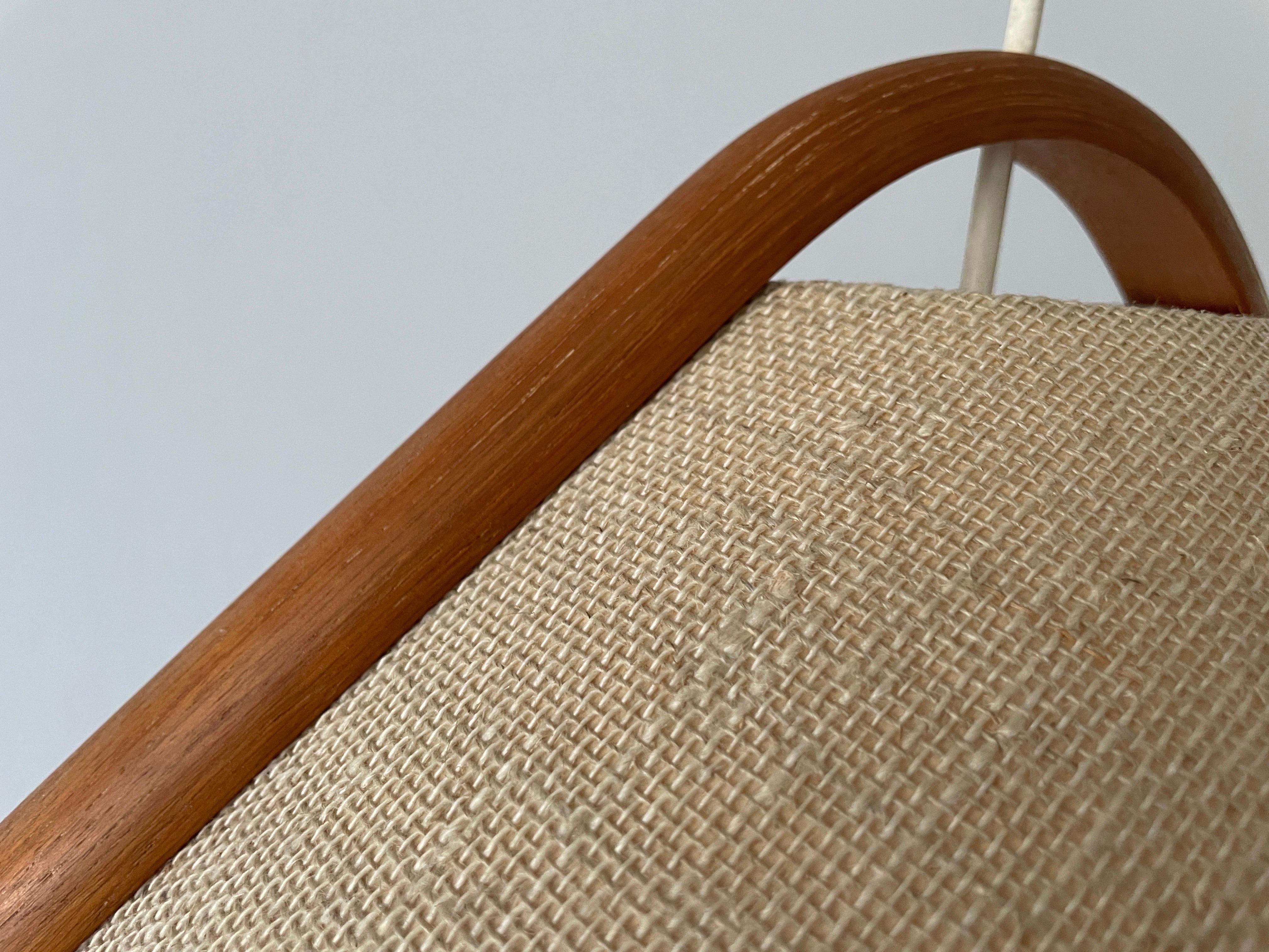Conic Design Fabric Pendant Lamp with Teak Detail, 1960s, Germany 2