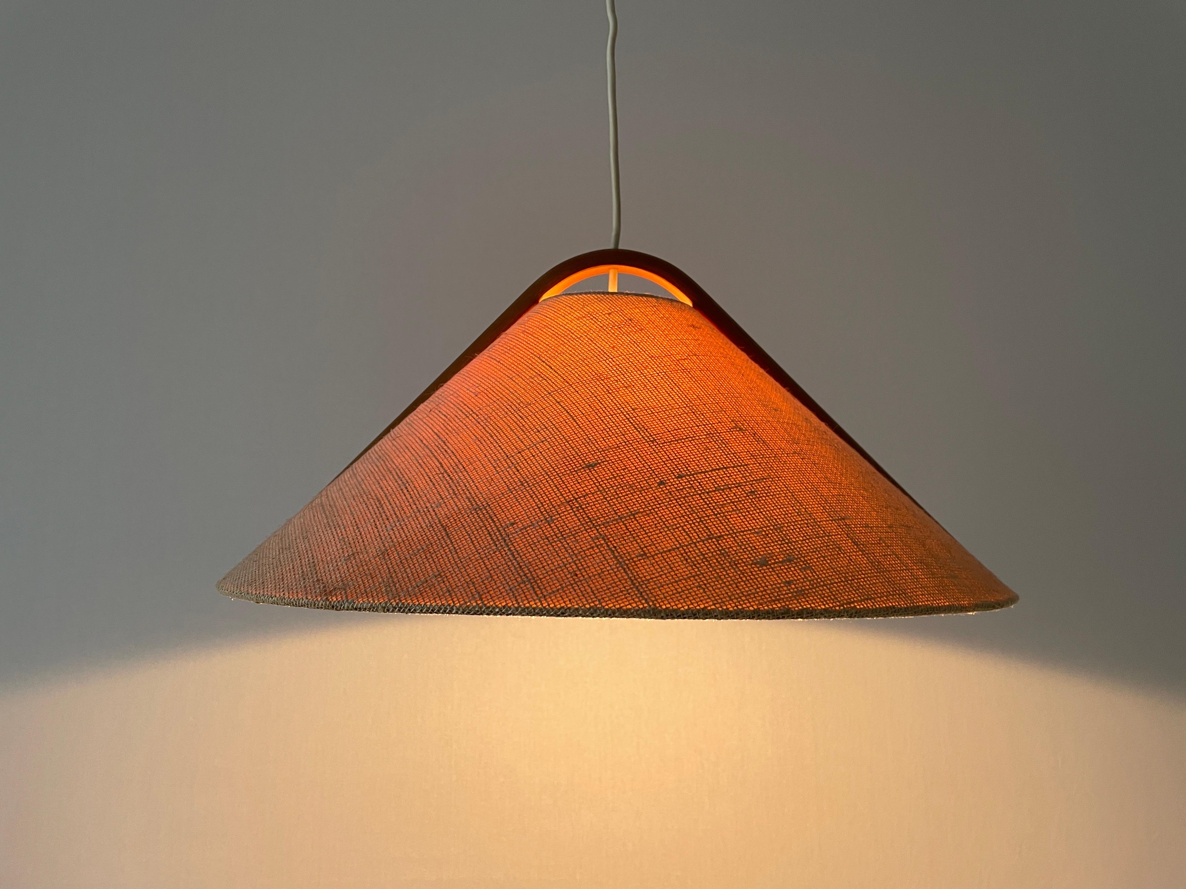 Conic Design Fabric Pendant Lamp with Teak Detail, 1960s, Germany 4
