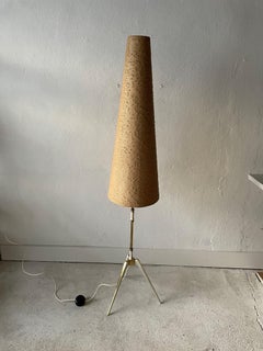 Conic Design Fabric Shade and White Metal Body Tripod Floor Lamp, 1950s, Germany