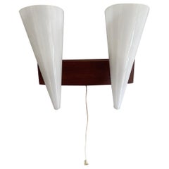Conic Twin Shade White Plexiglass Sconce with Teak Base, 1960s, Germany