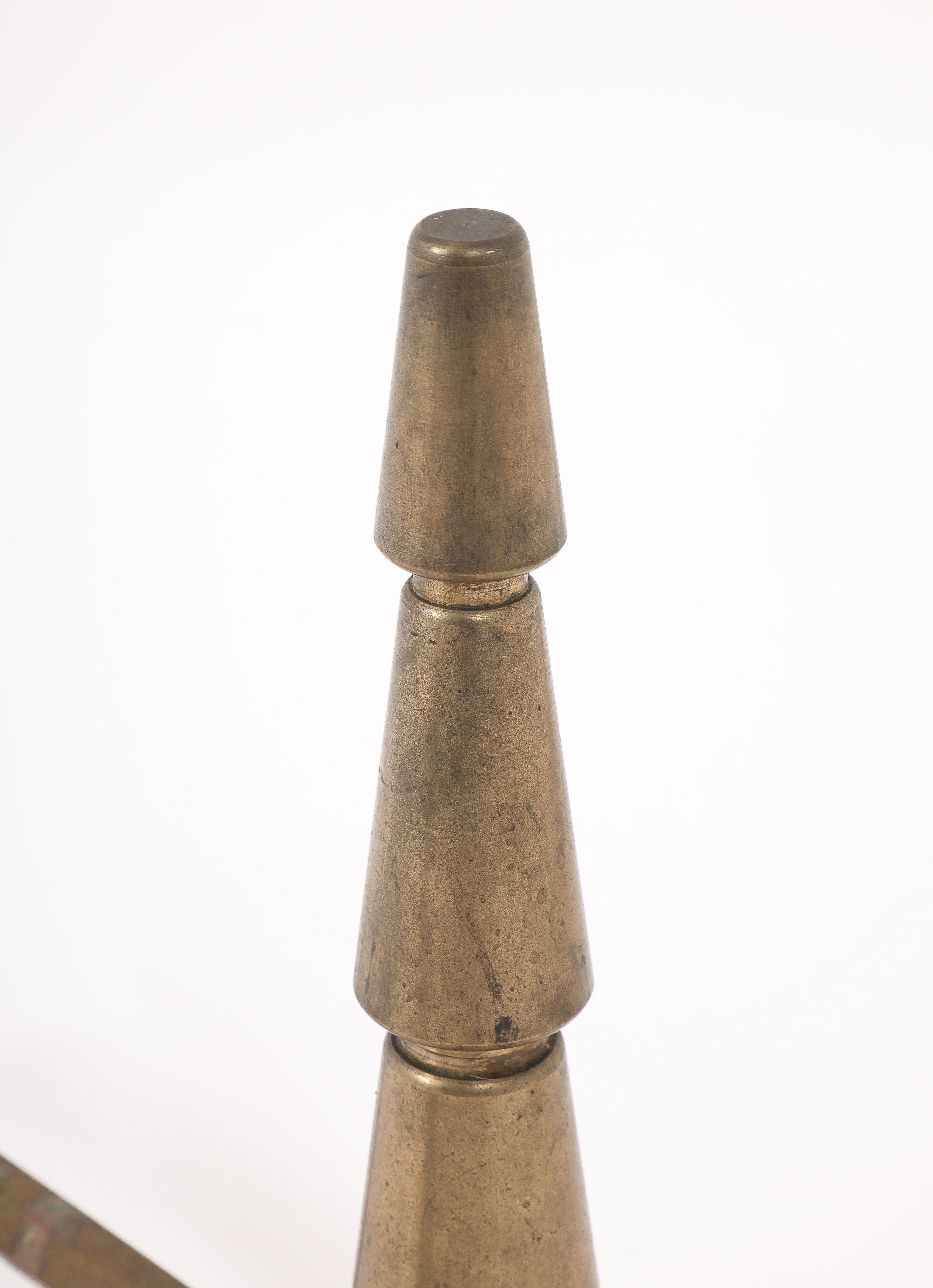 Conical Bronze Andirons, France 1940's For Sale 6