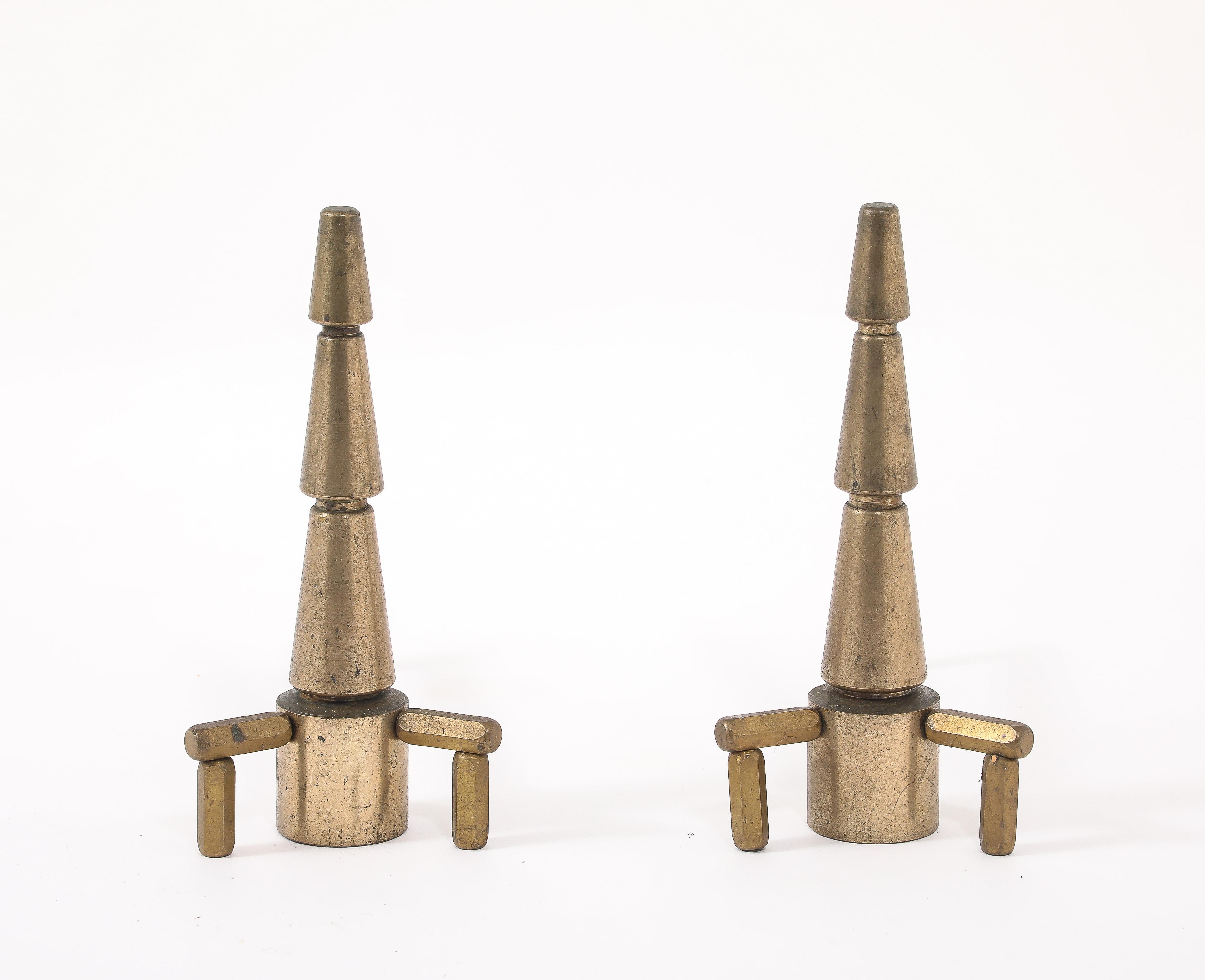 Solid turned bronze andirons 