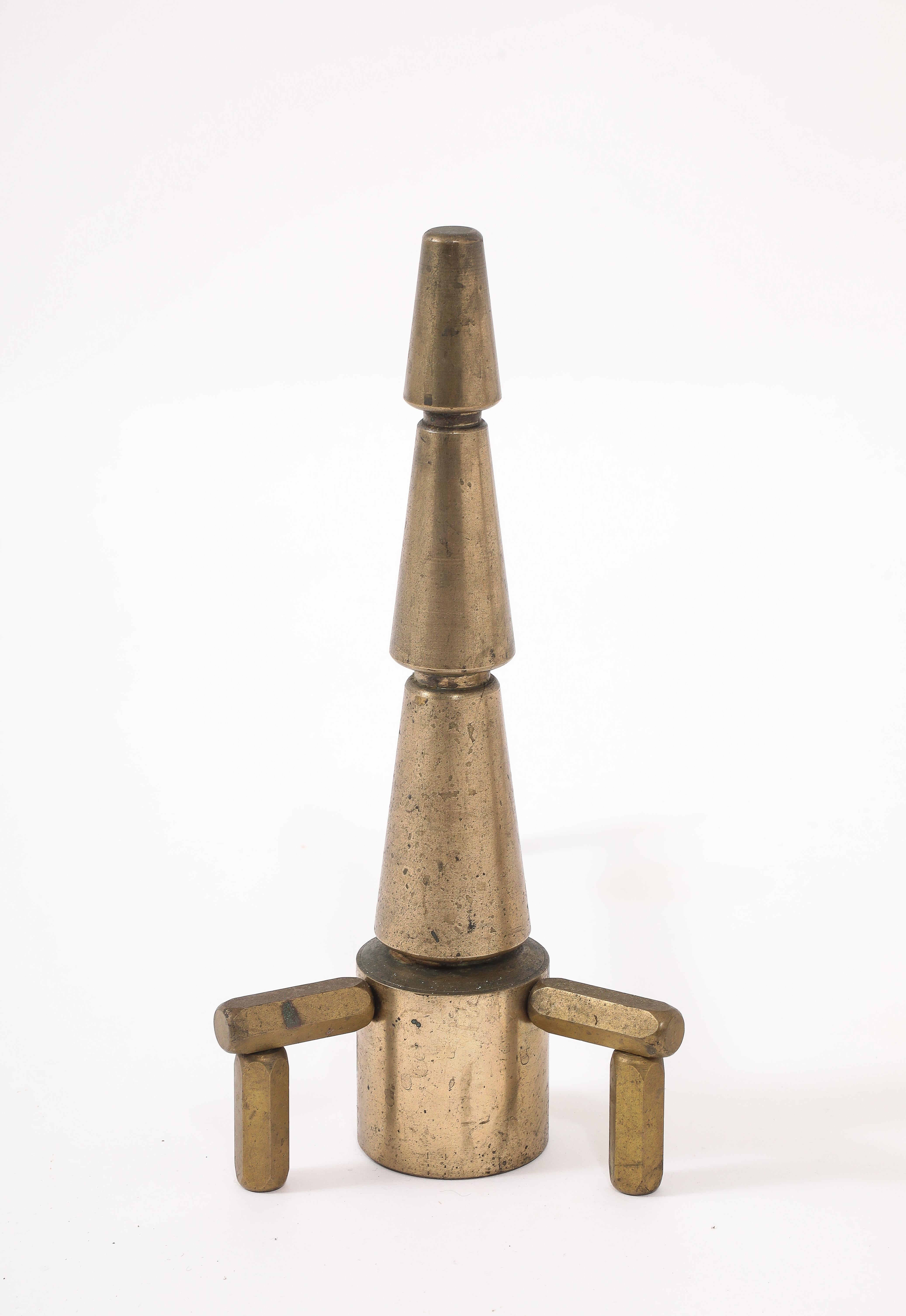 Mid-Century Modern Conical Bronze Andirons, France 1940's For Sale