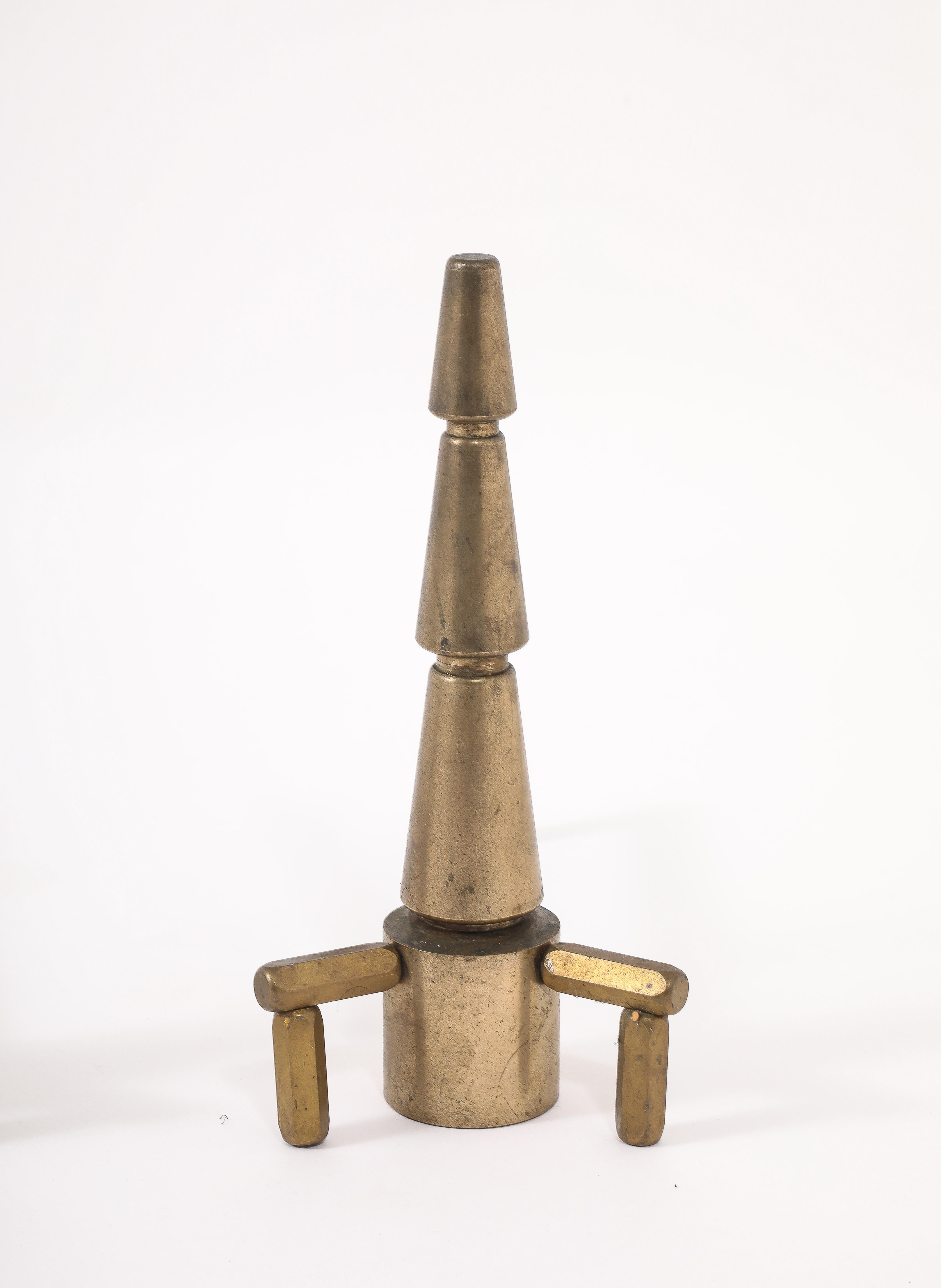 20th Century Conical Bronze Andirons, France 1940's For Sale