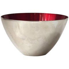 Conical Danish Modernist Bowl in Silver Plate and Enamel by DGS, 1950s